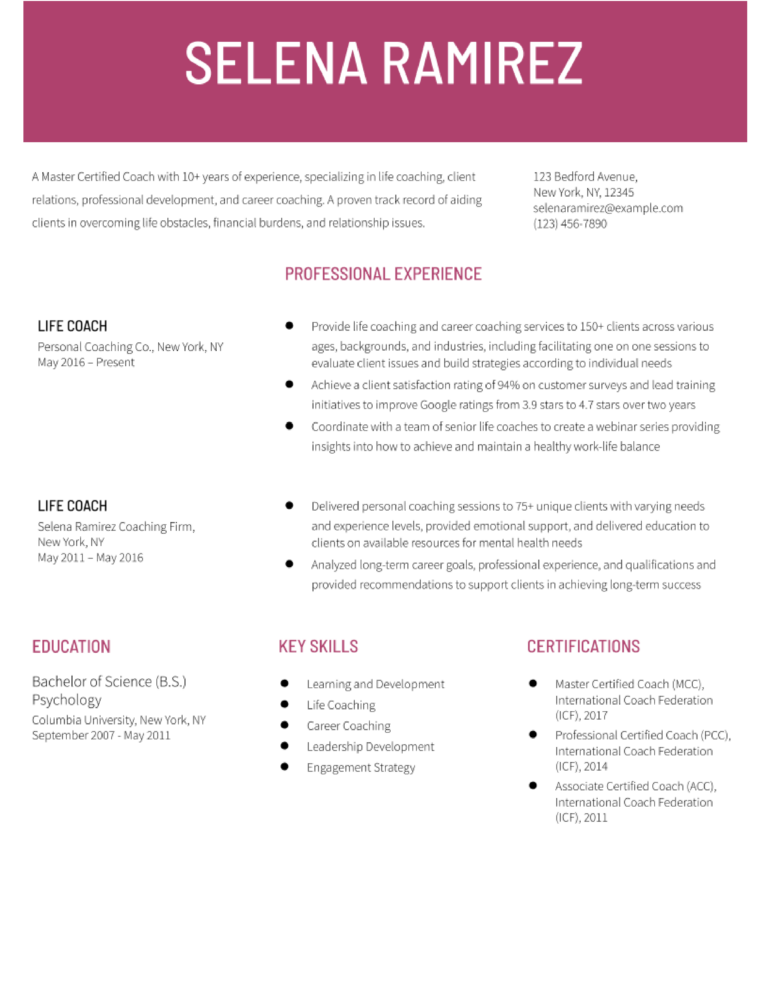 Life Coach Resume Examples And Templates For 2024