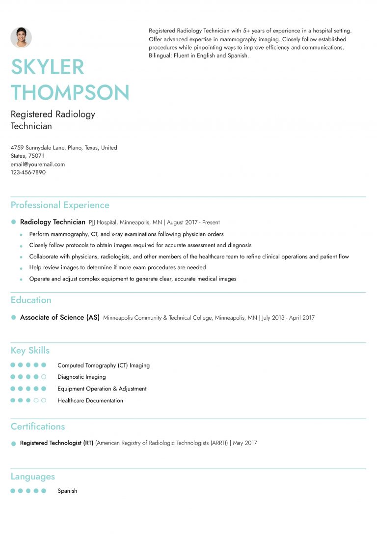 Radiology Technician Resume Examples and Templates for 2024 ...