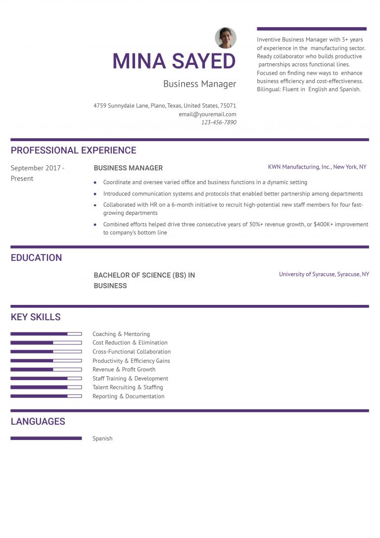 Business Manager Resume Examples And Templates For 2024 ResumeBuilder Com   Business Manager Mid Level 768x1087 