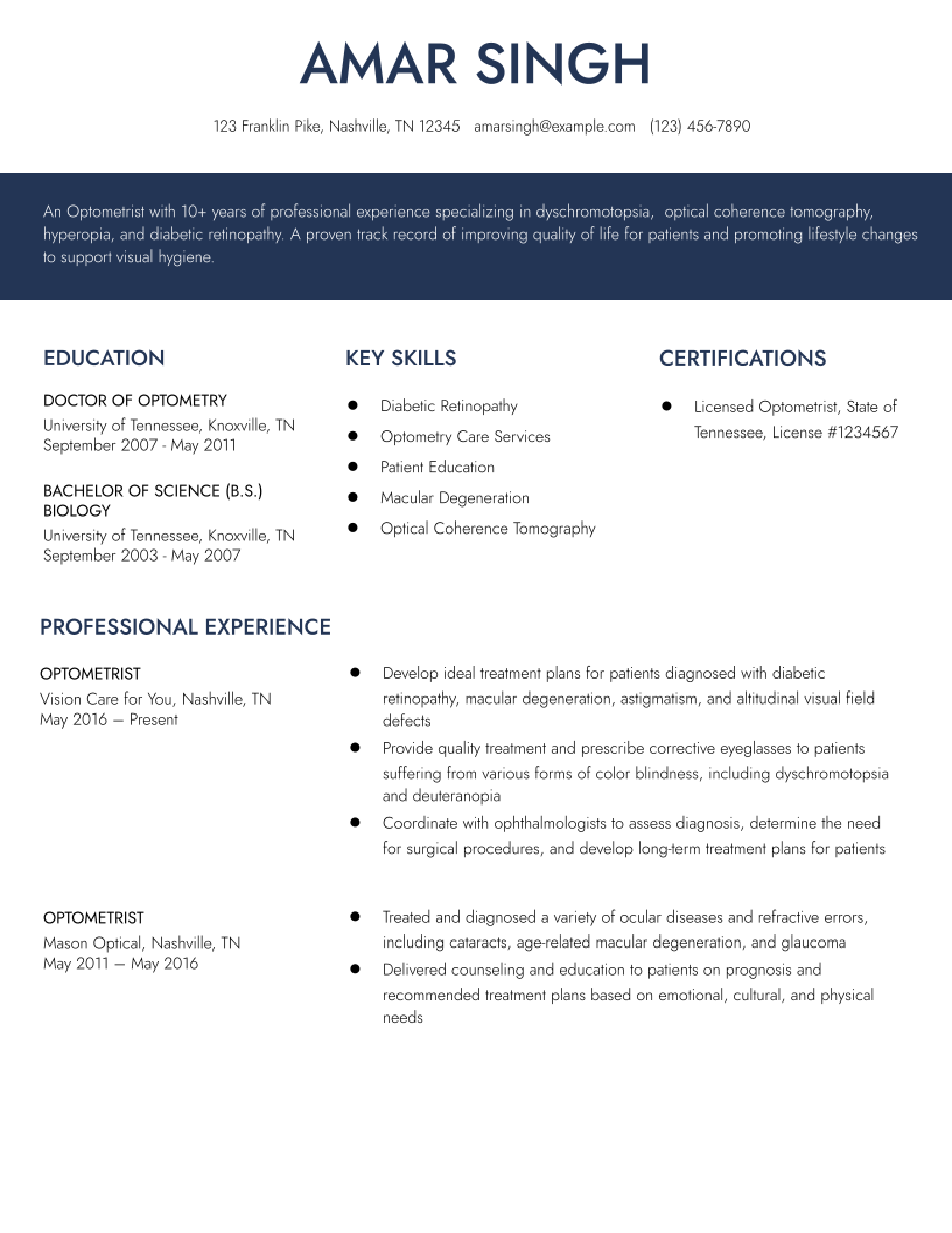 Optometrist Resume Examples and Templates for 2024