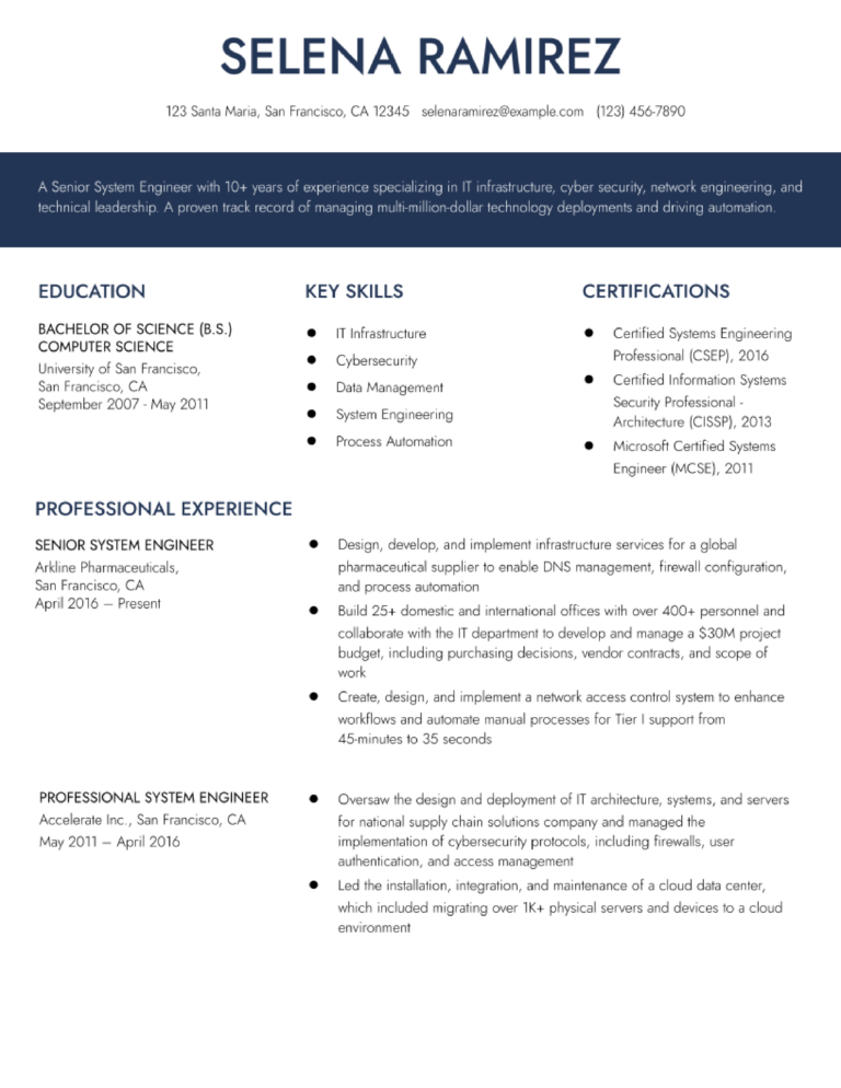 Professional Systems Engineer Resume Examples and Templates for 2024 ...