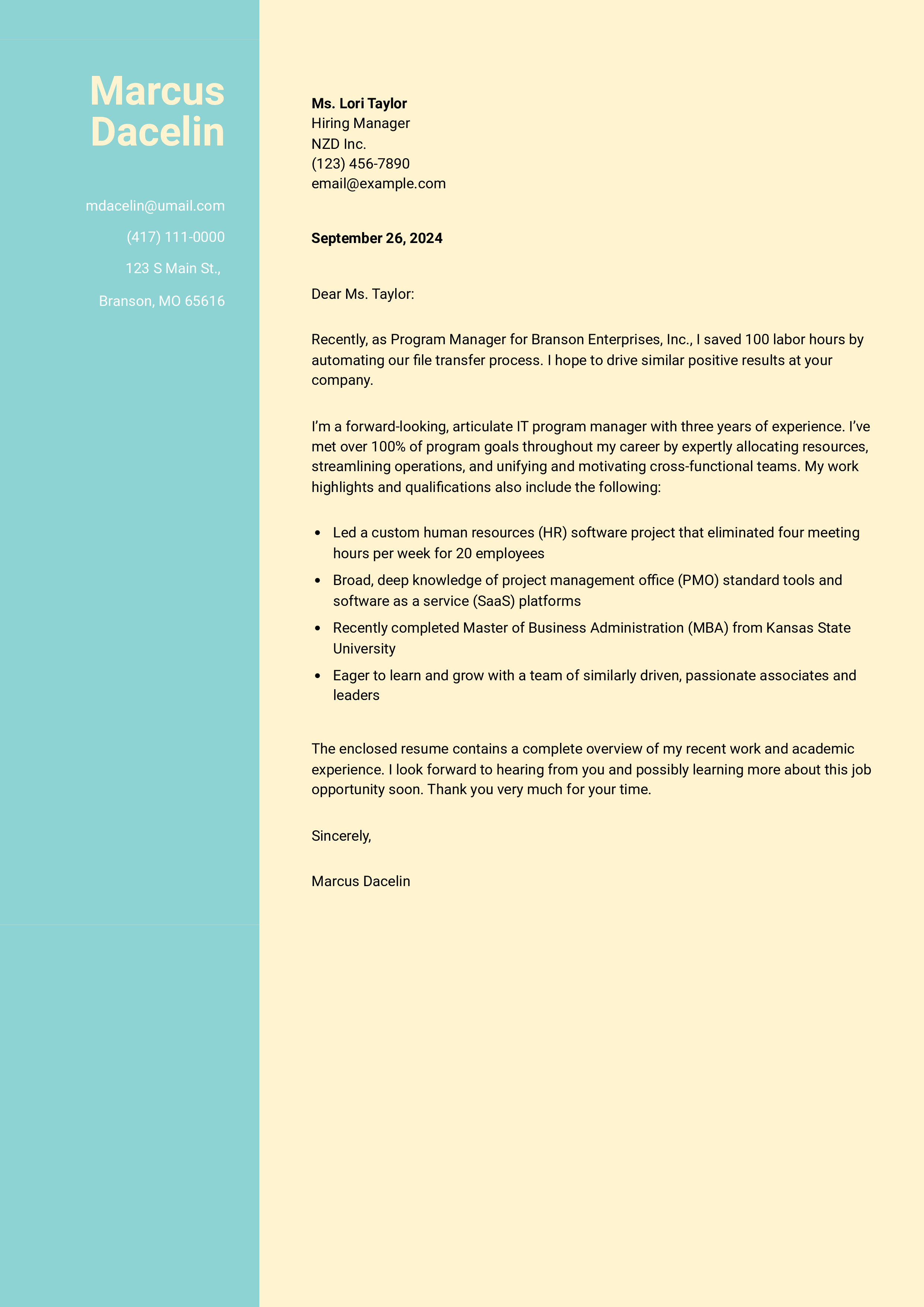 Program Manager Cover Letter Examples and Templates for 2024