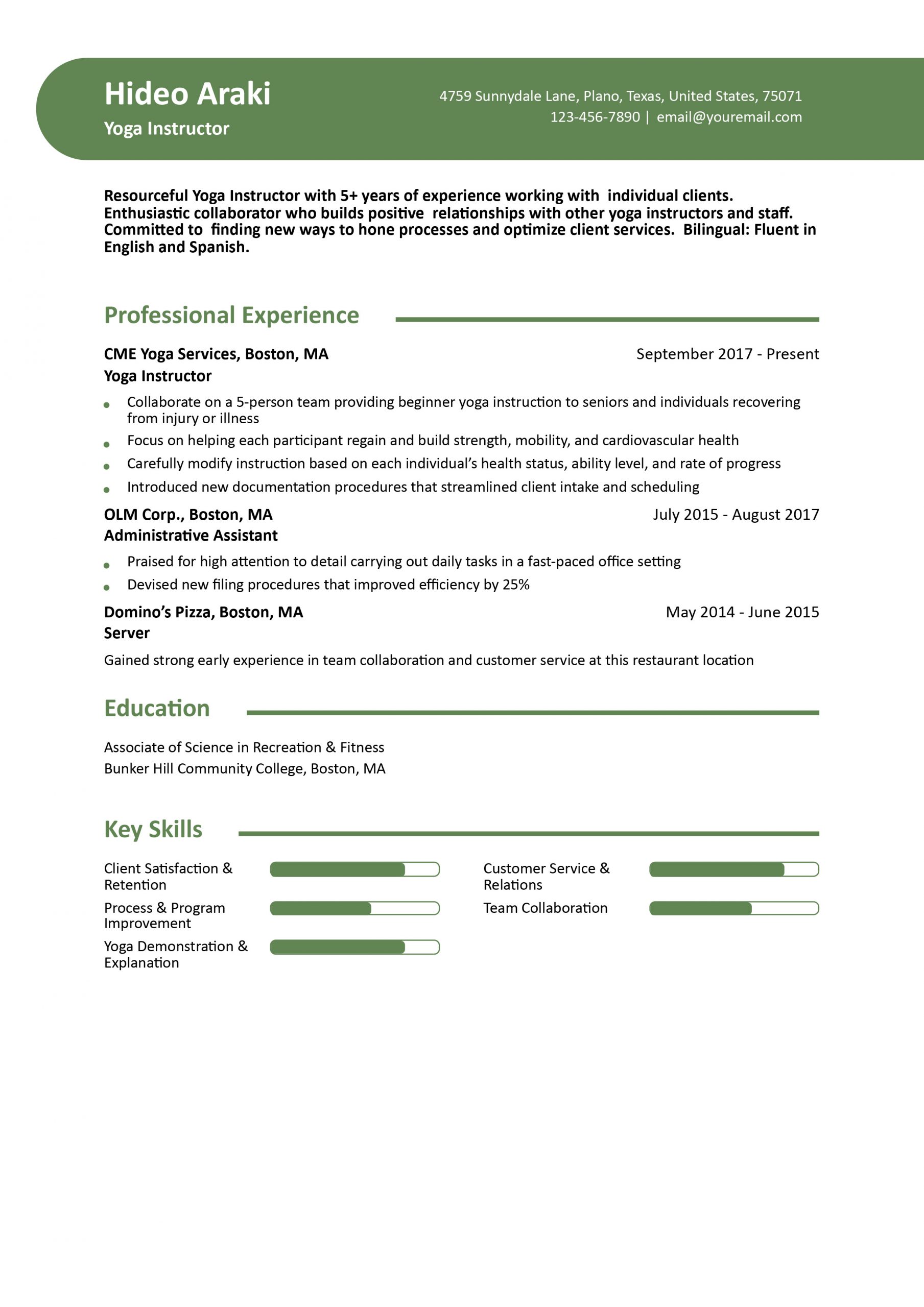 Yoga Instructor Resume Examples and Templates for 2024