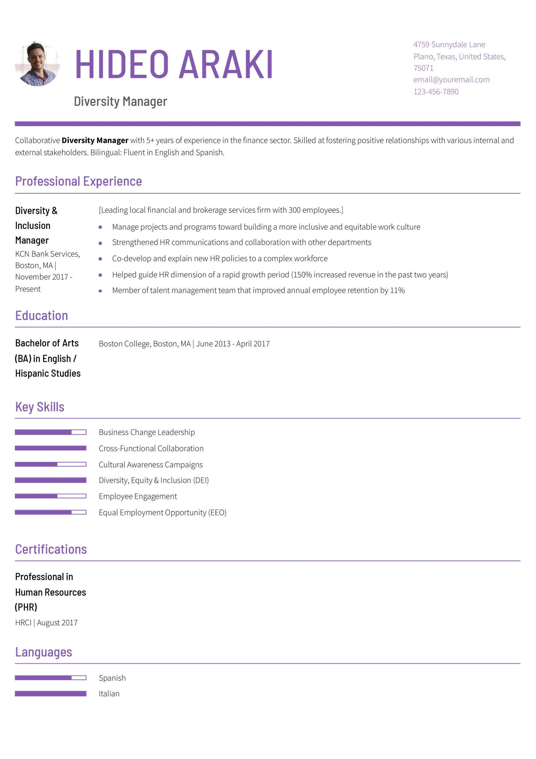Diversity Manager Resume Examples and Templates for 2024