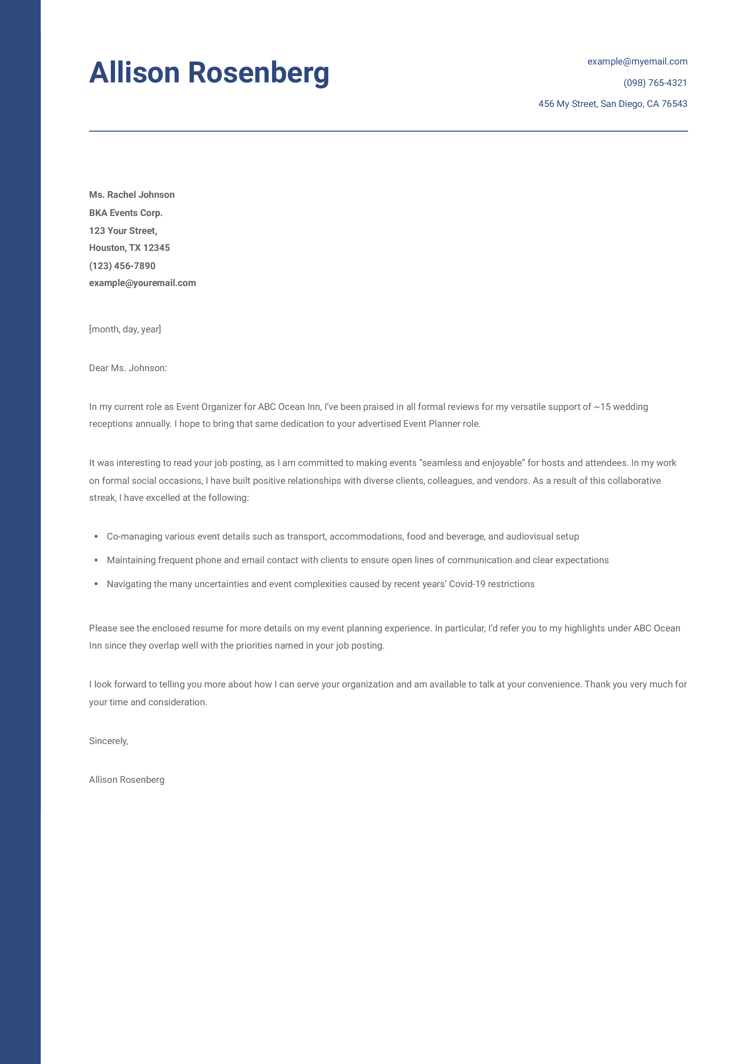 Event Planner Cover Letter Examples and Templates for 2024