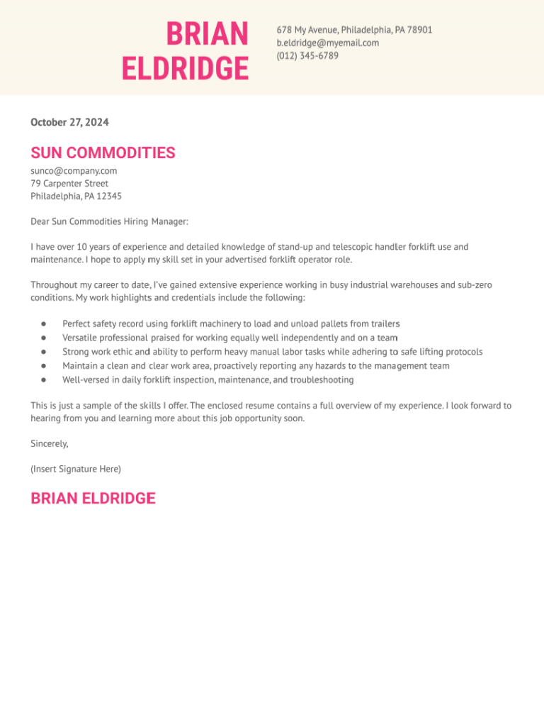 forklift cover letter pdf download