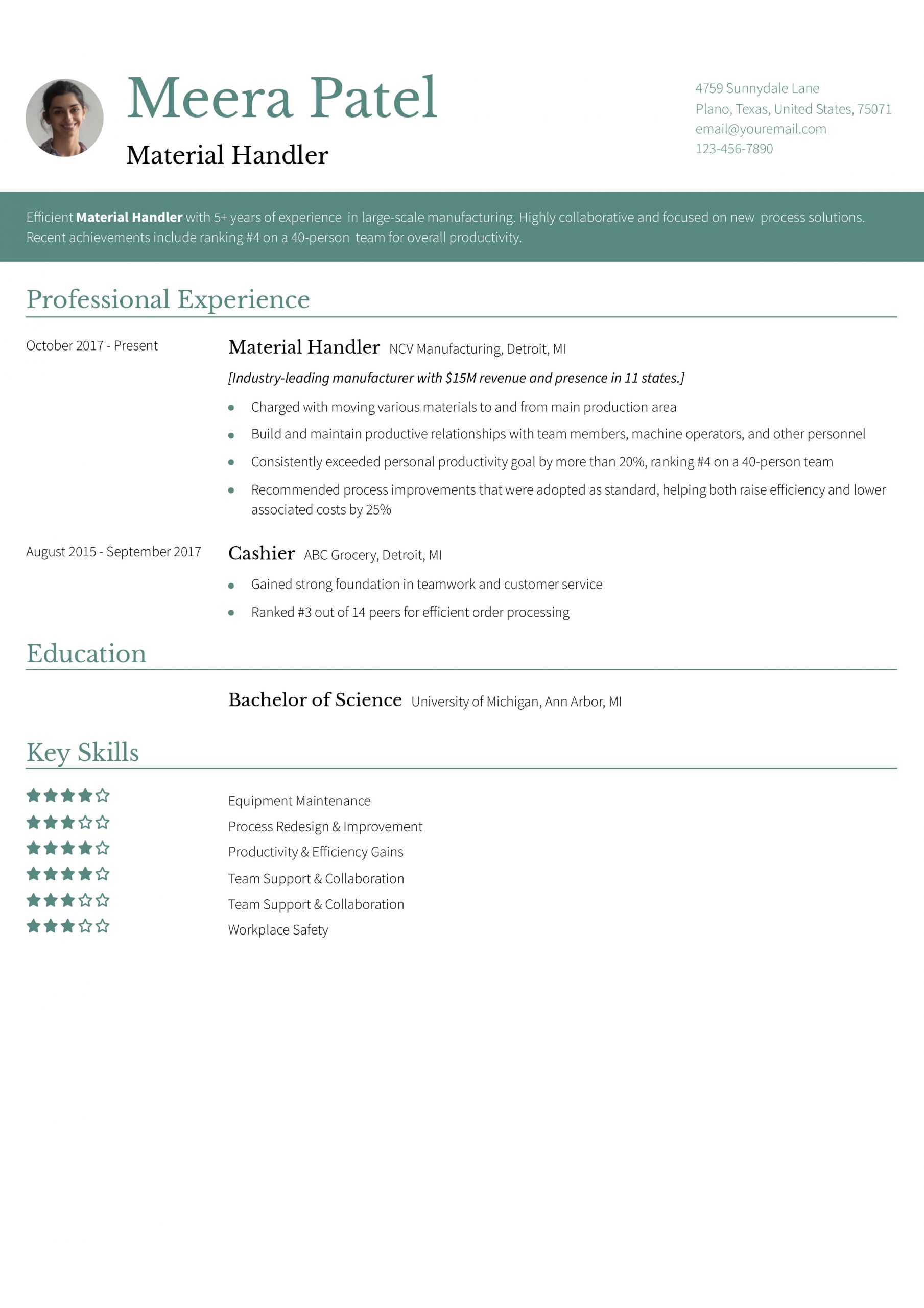 Material Handler Resume Examples and Templates for 2024