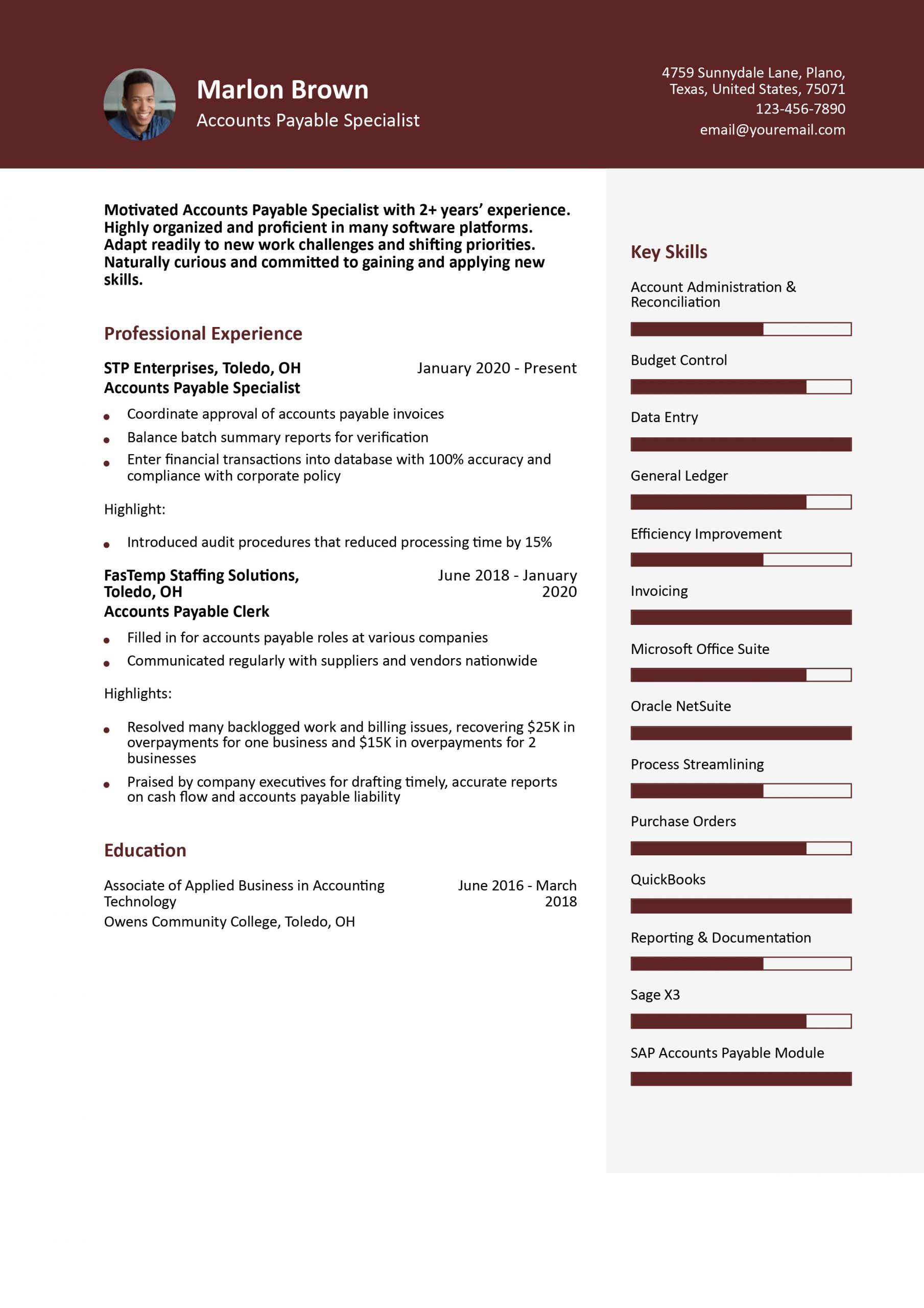 Accounts Payable Specialist Resume Examples and Templates for 2024