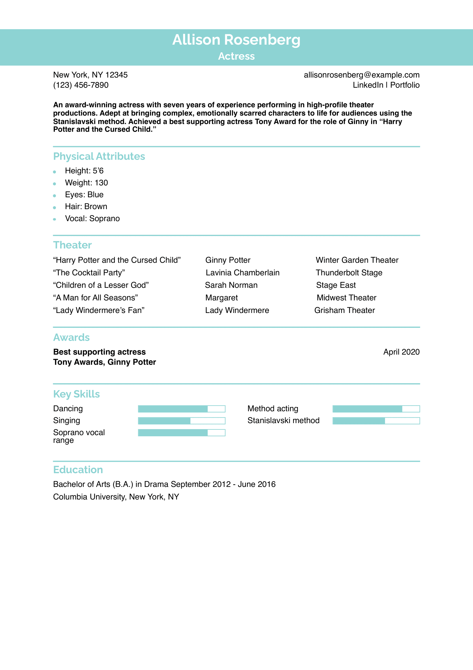 Actor/Actress Resume Examples and Templates for 2024