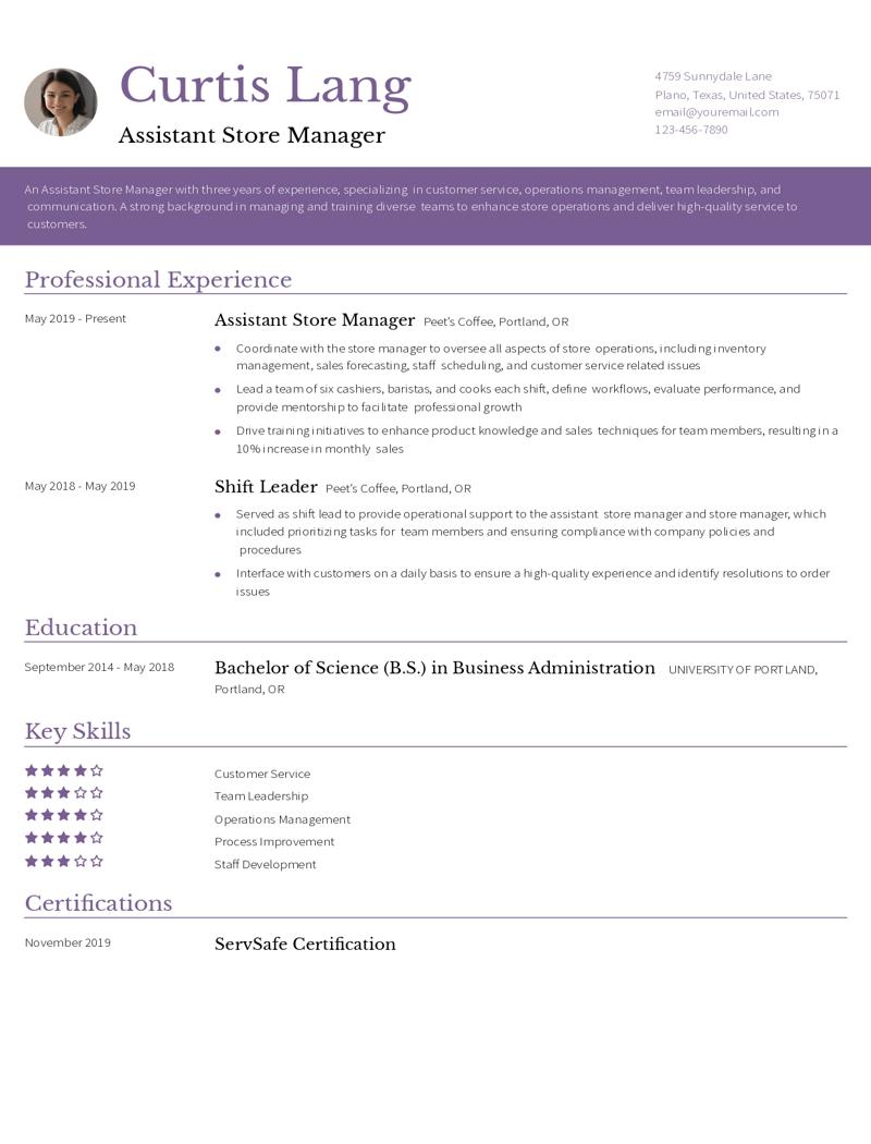 Assistant Store Manager Resume Examples and Templates for 2024