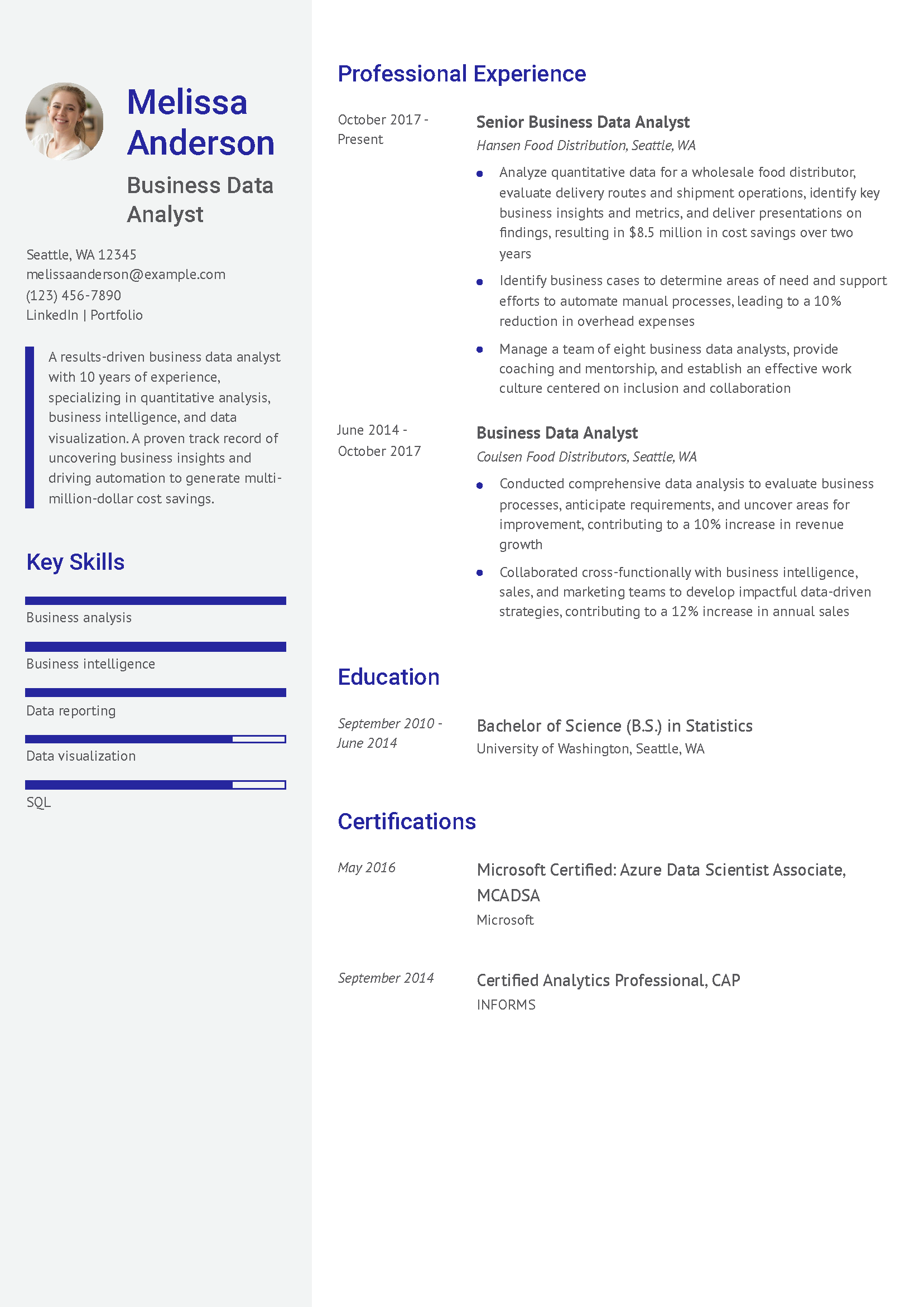 Business Data Analyst Resume Example