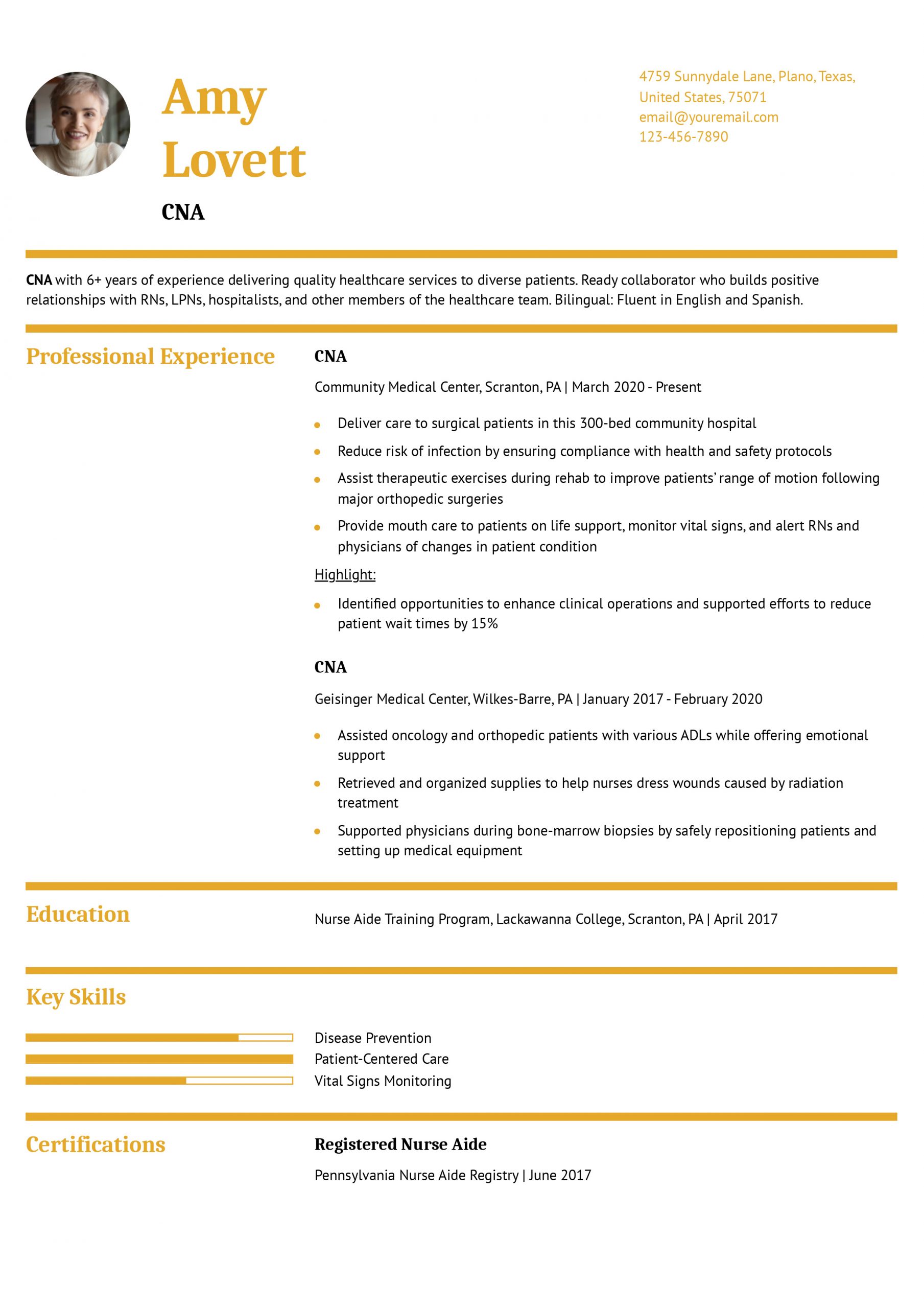 Certified Nursing Assistant Resume Examples and Templates in 2024