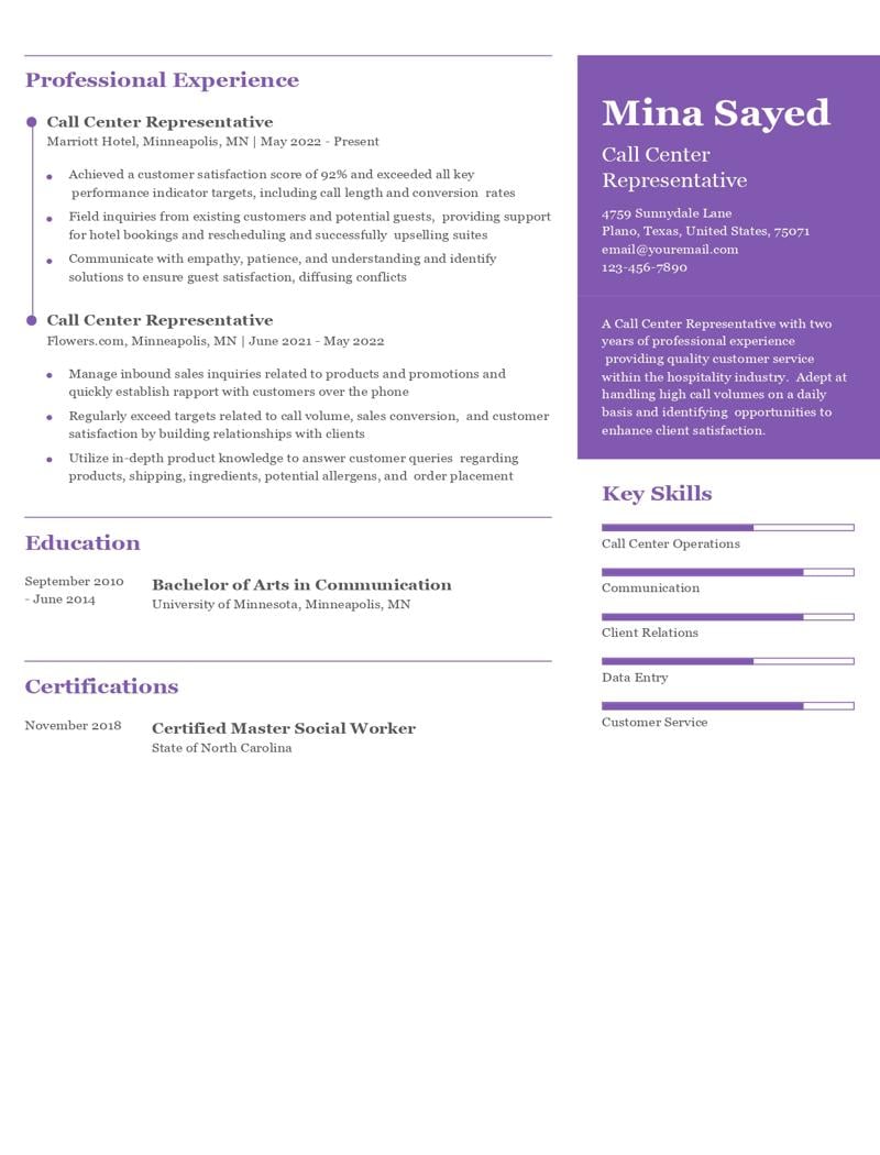 Call Center Representative Resume Examples and Templates for 2024