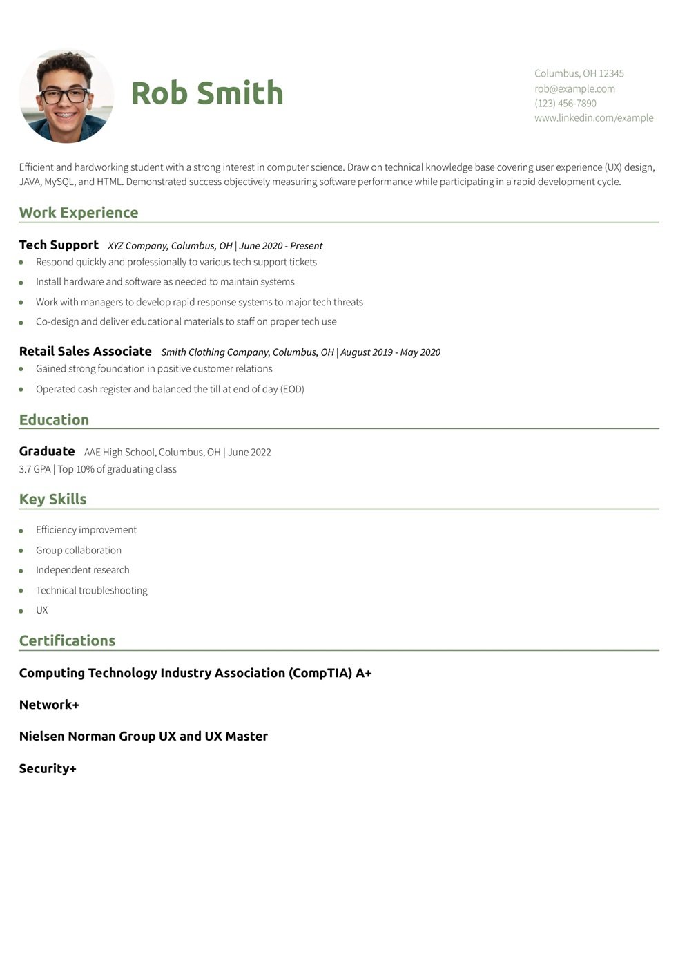 College Student Resume Example