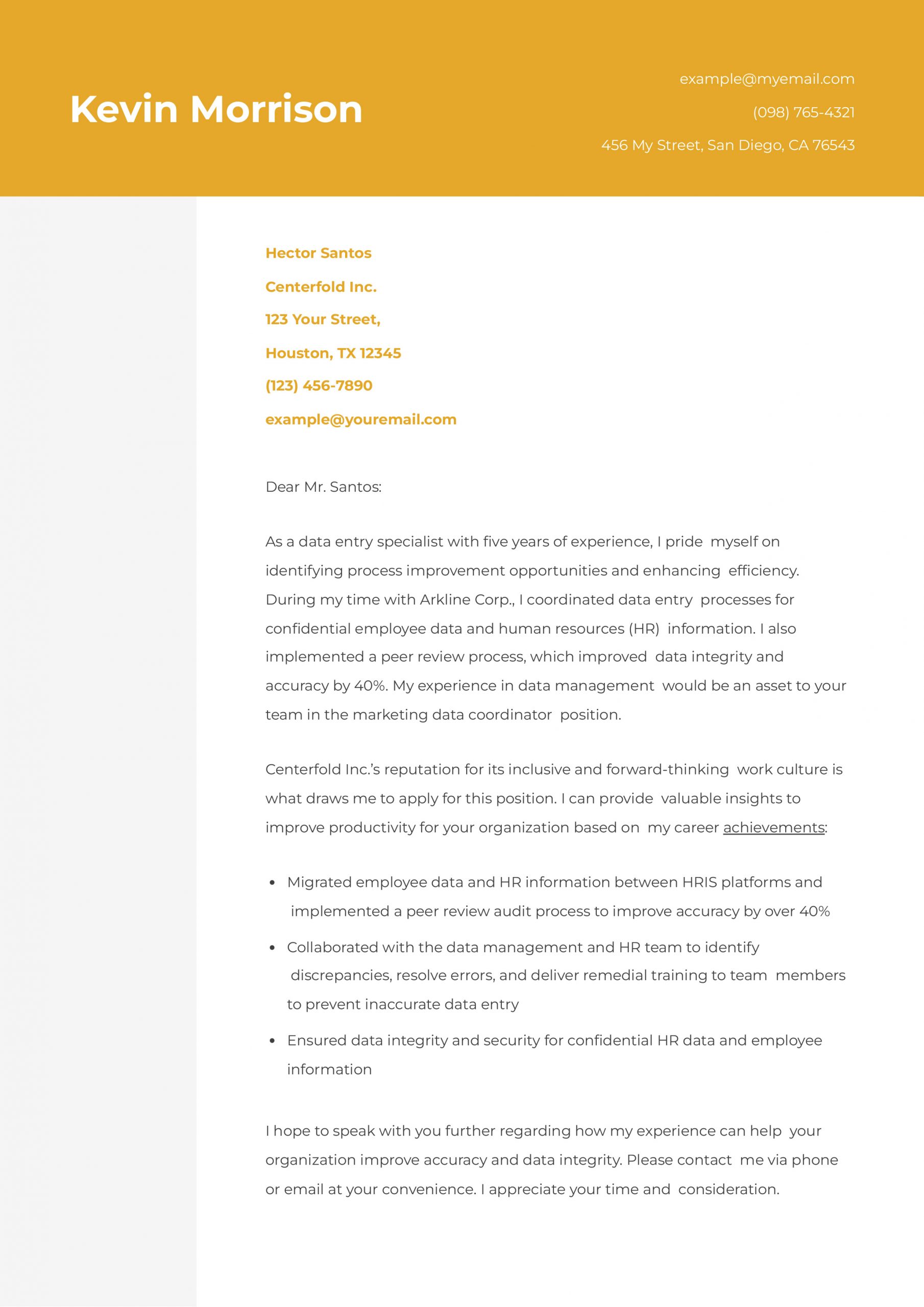 Data Entry Cover Letter Examples and Templates for 2024