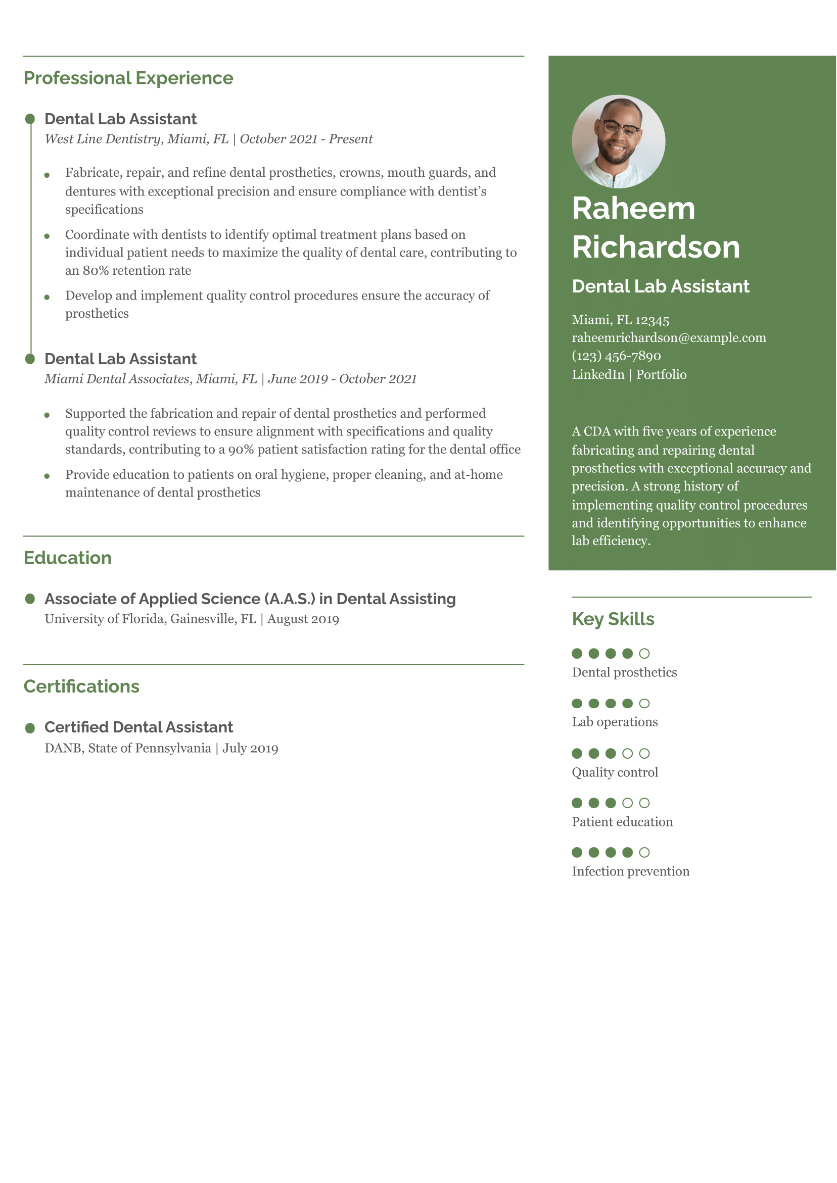 Dental Lab Assistant Resume Example