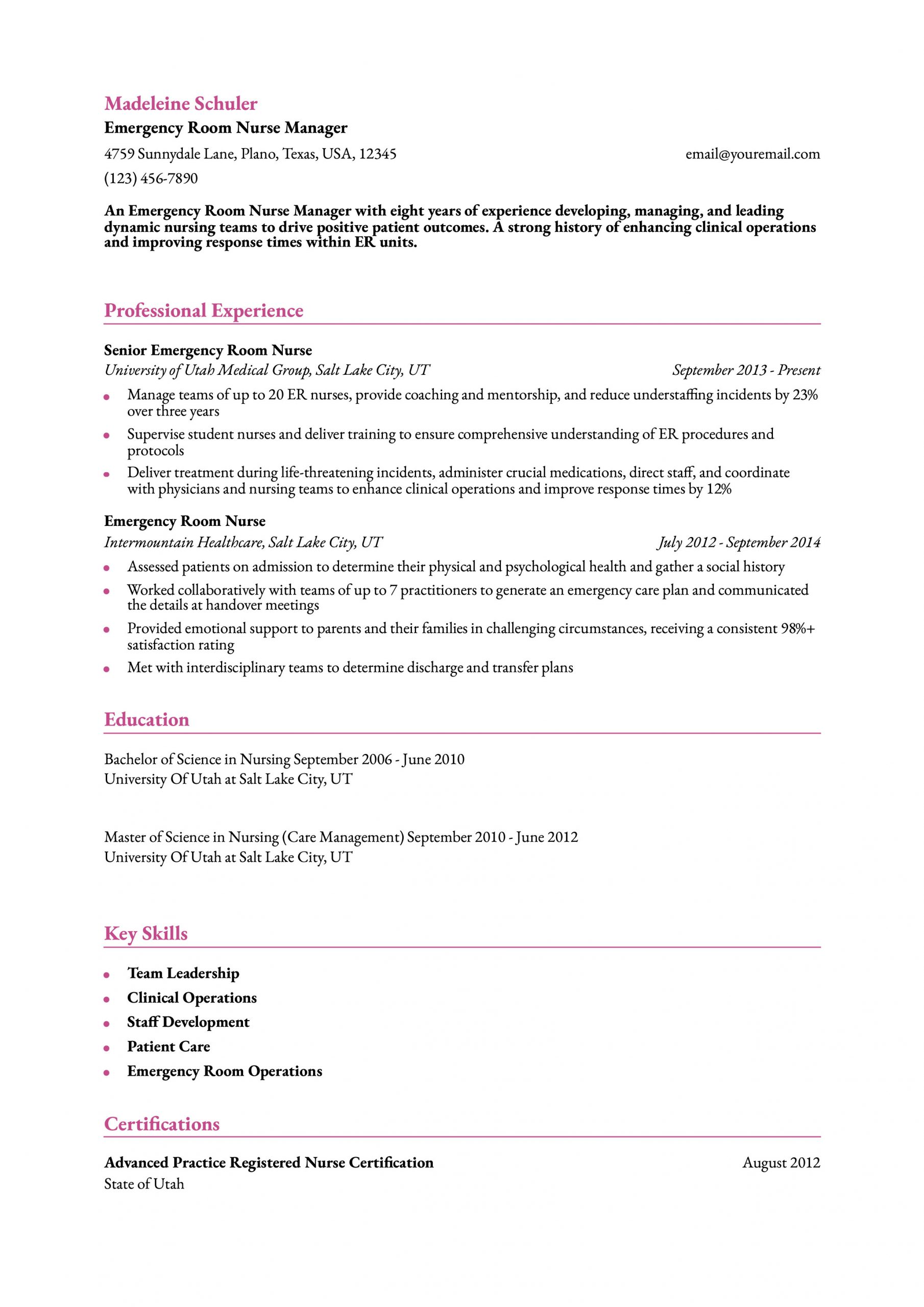 Emergency Room Nurse Resume Examples and Templates for 2024