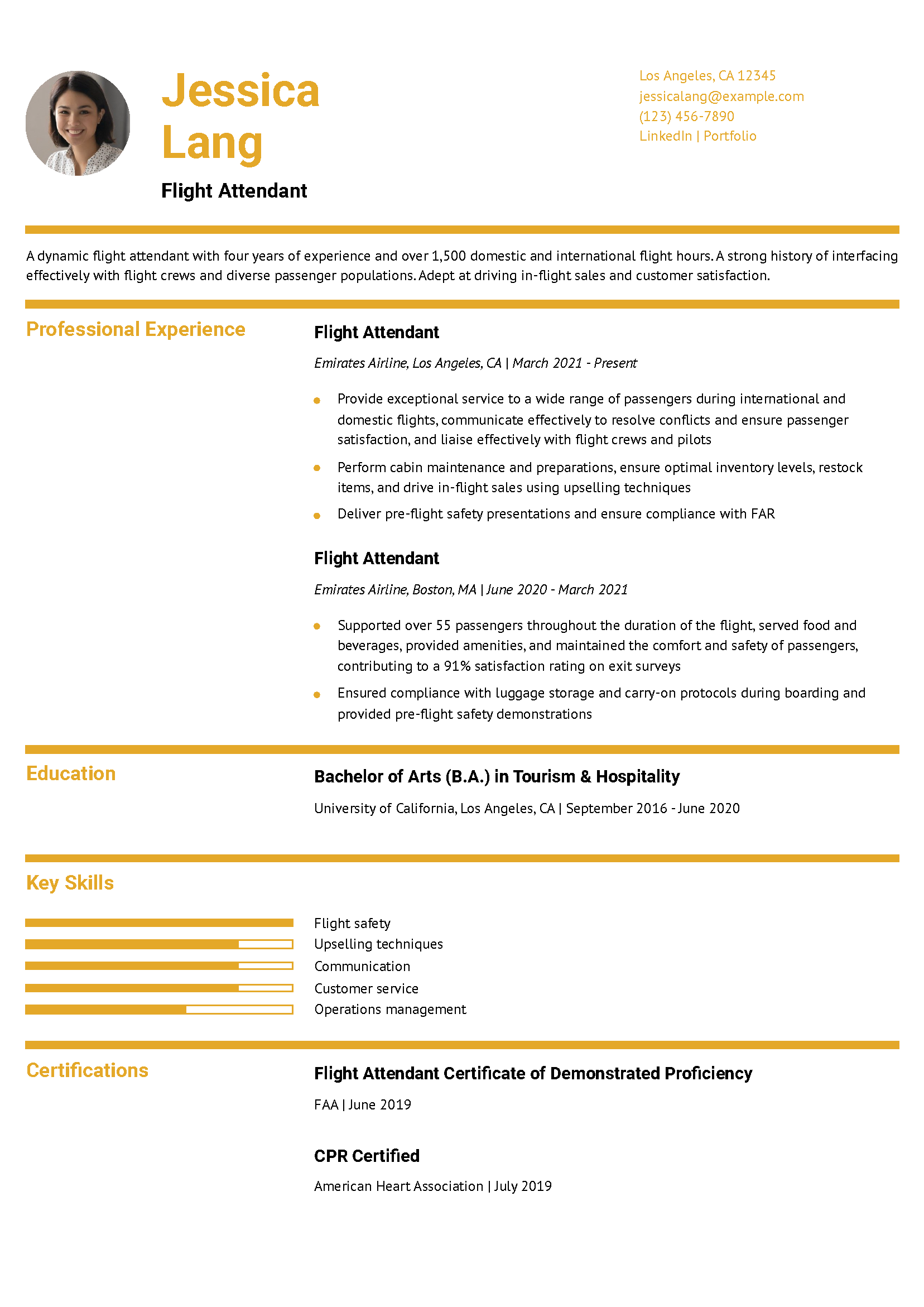 Emirates Flight Attendant Resume Example