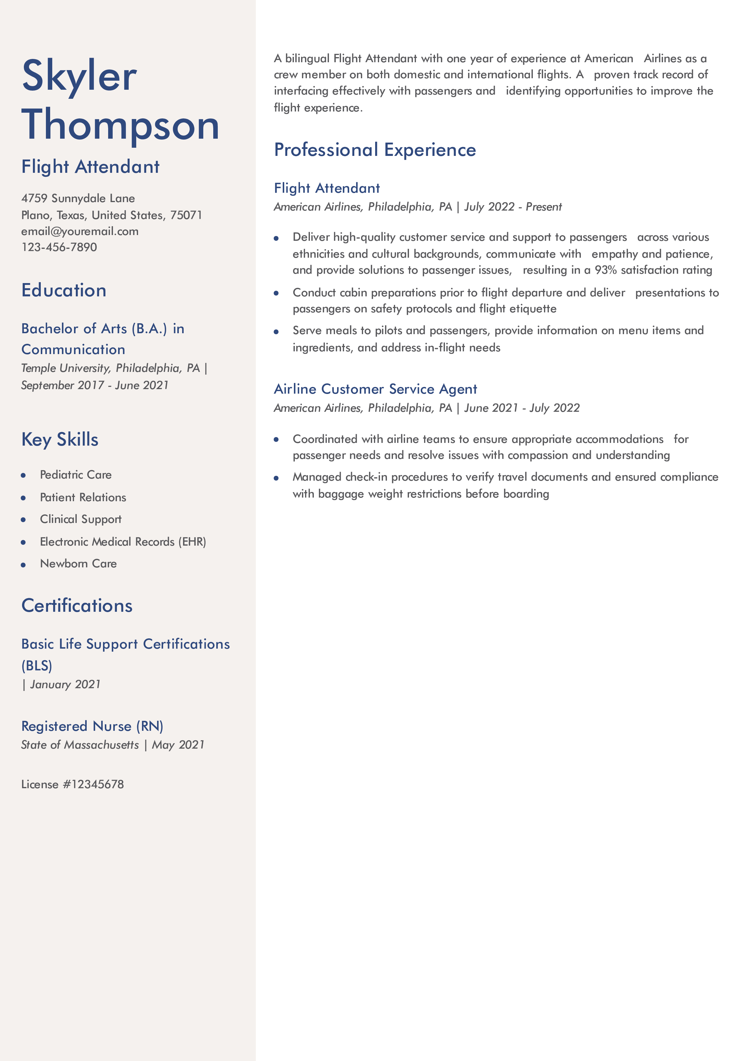 8 Flight Attendant Resume Examples and Templates for 2024