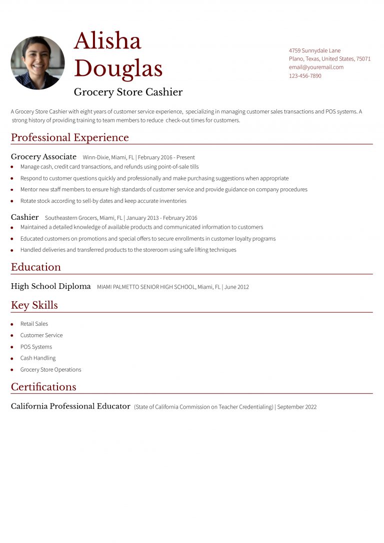 Grocery Store Cashier Resume Examples and Templates for 2024