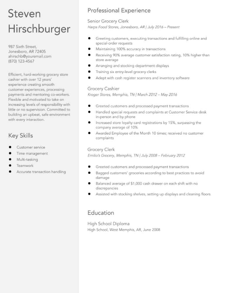 Grocery Store Cashier Resume Examples and Templates for 2024 ...