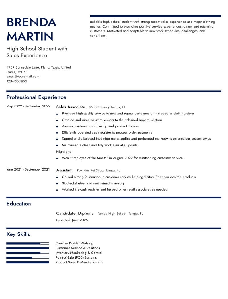 High School Student Resume Examples and Templates for 2024