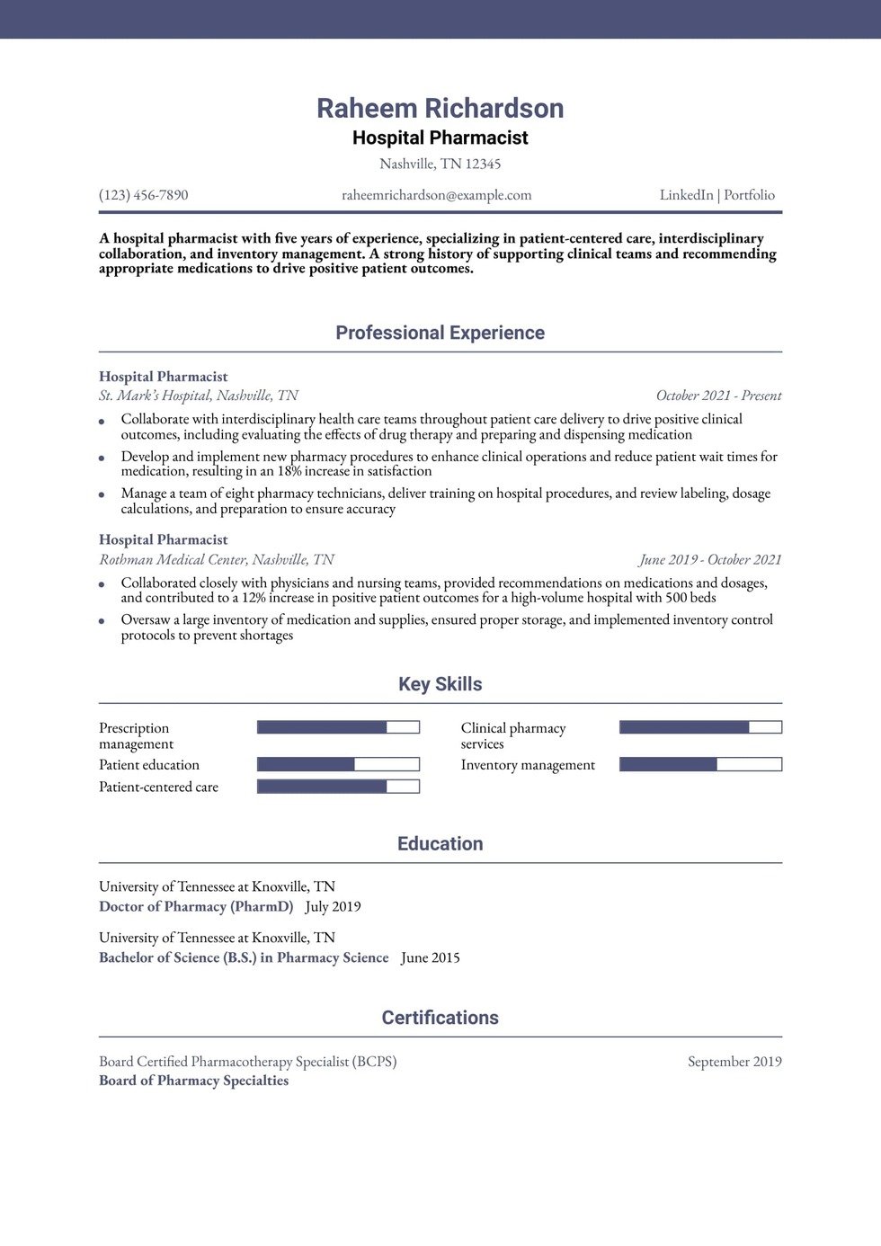 Hospital Pharmacist Resume Example