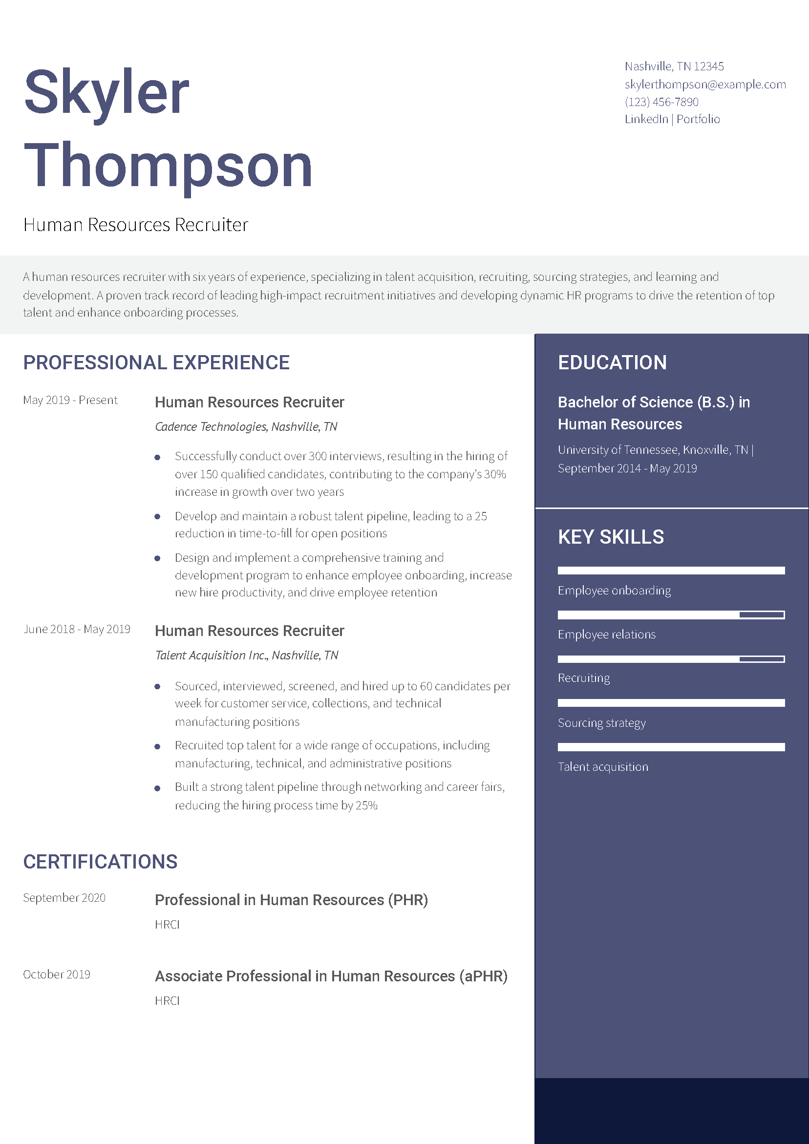 Human Resources Recruiter Resume Example