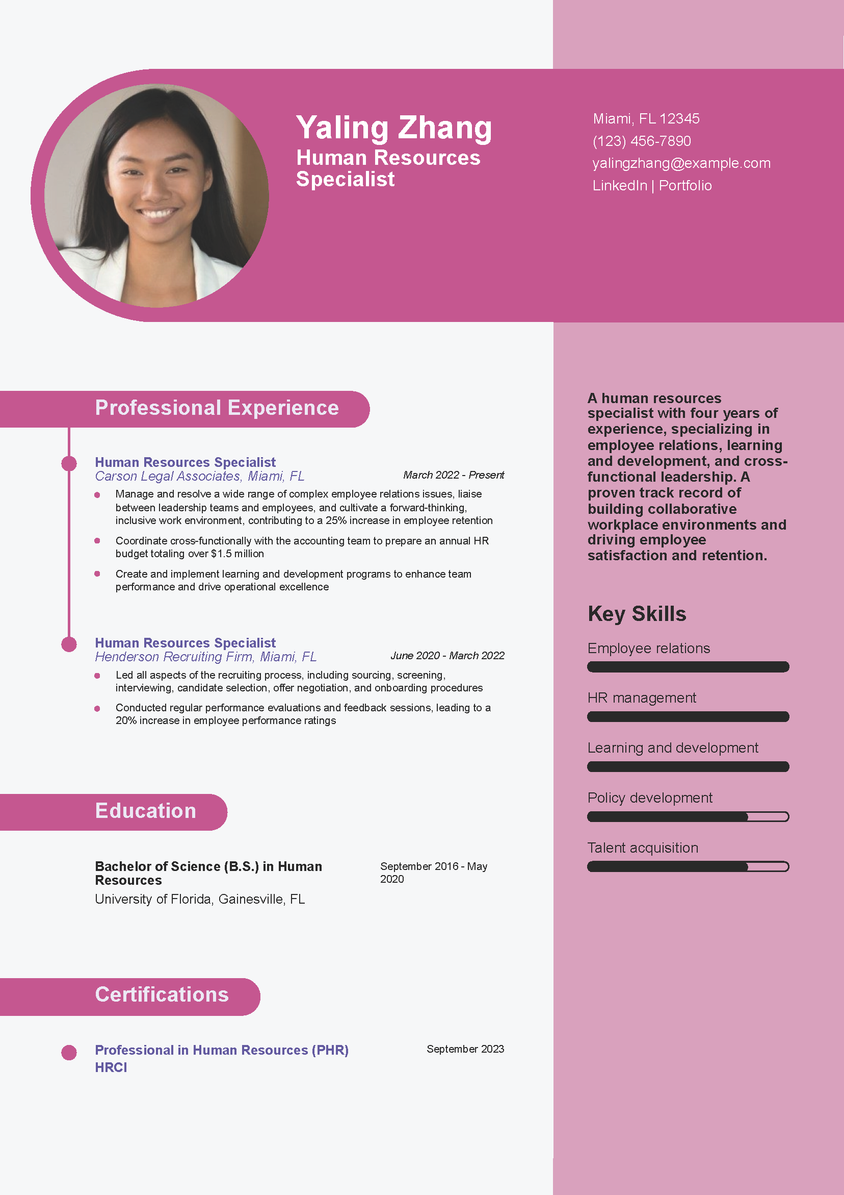 Human Resources Specialist Resume Example