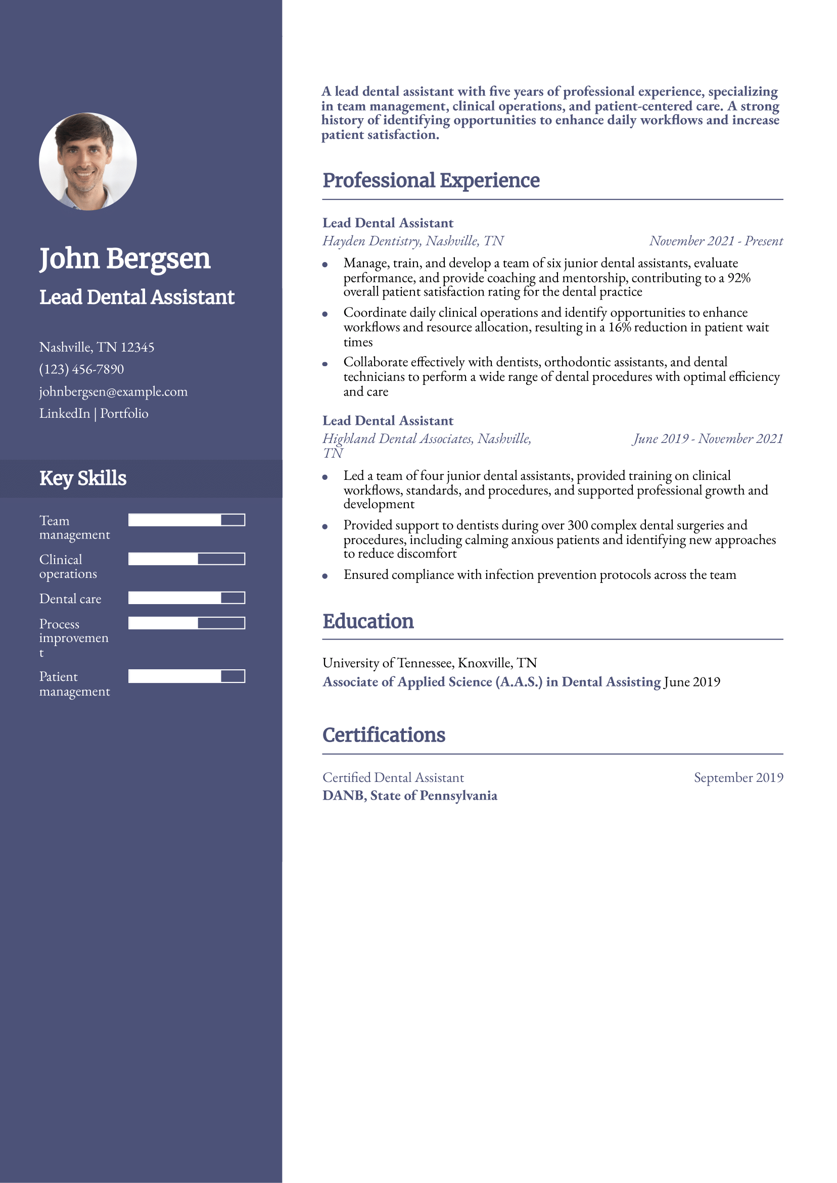 Lead Dental Assistant Resume Example