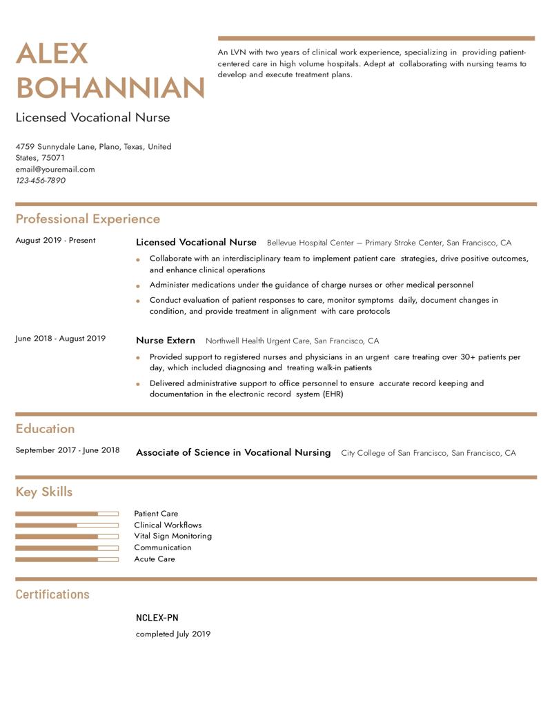 Licensed Vocational Nurse Resume Examples and Templates for 2024