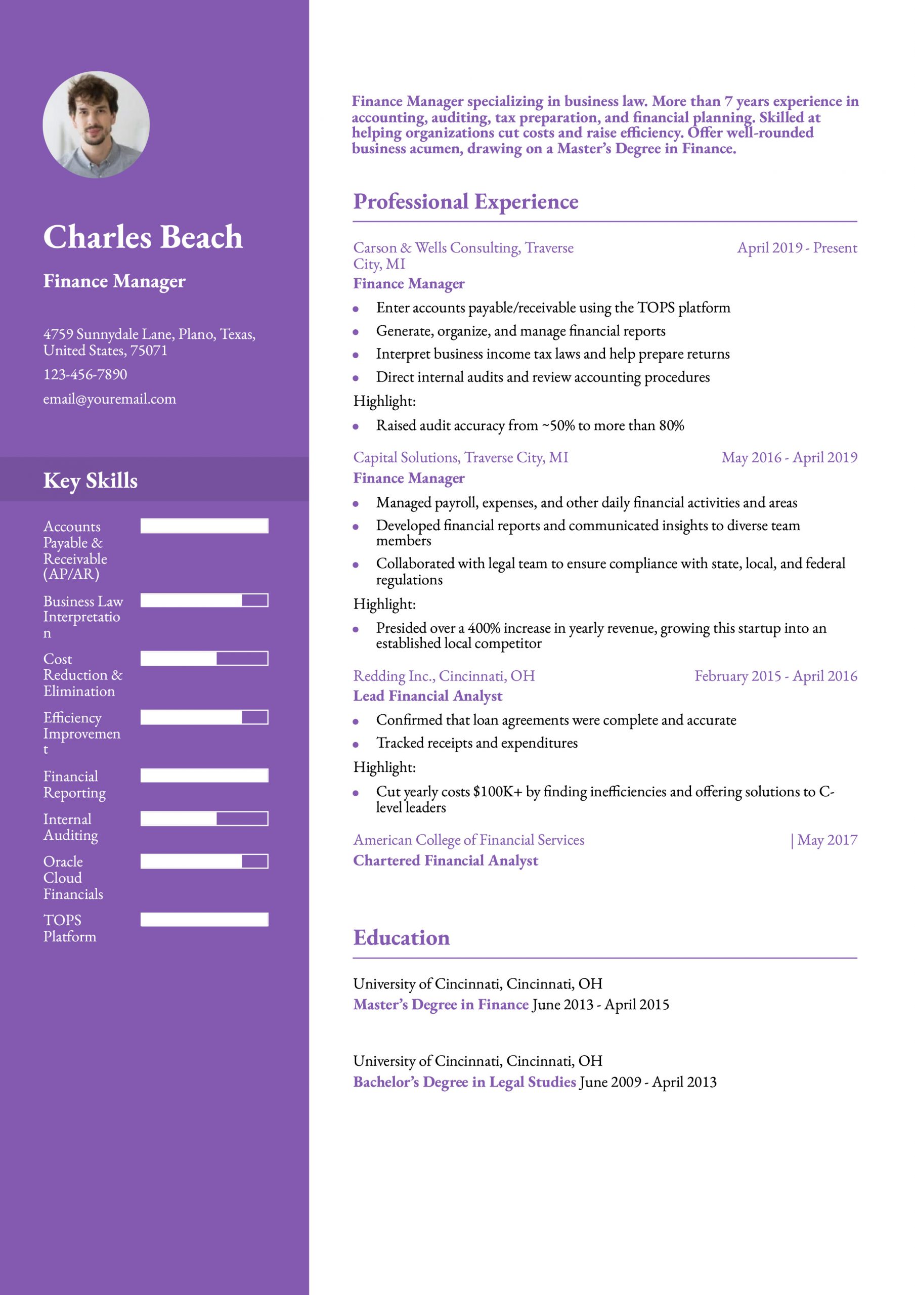 Finance Manager Resume Examples and Templates for 2024