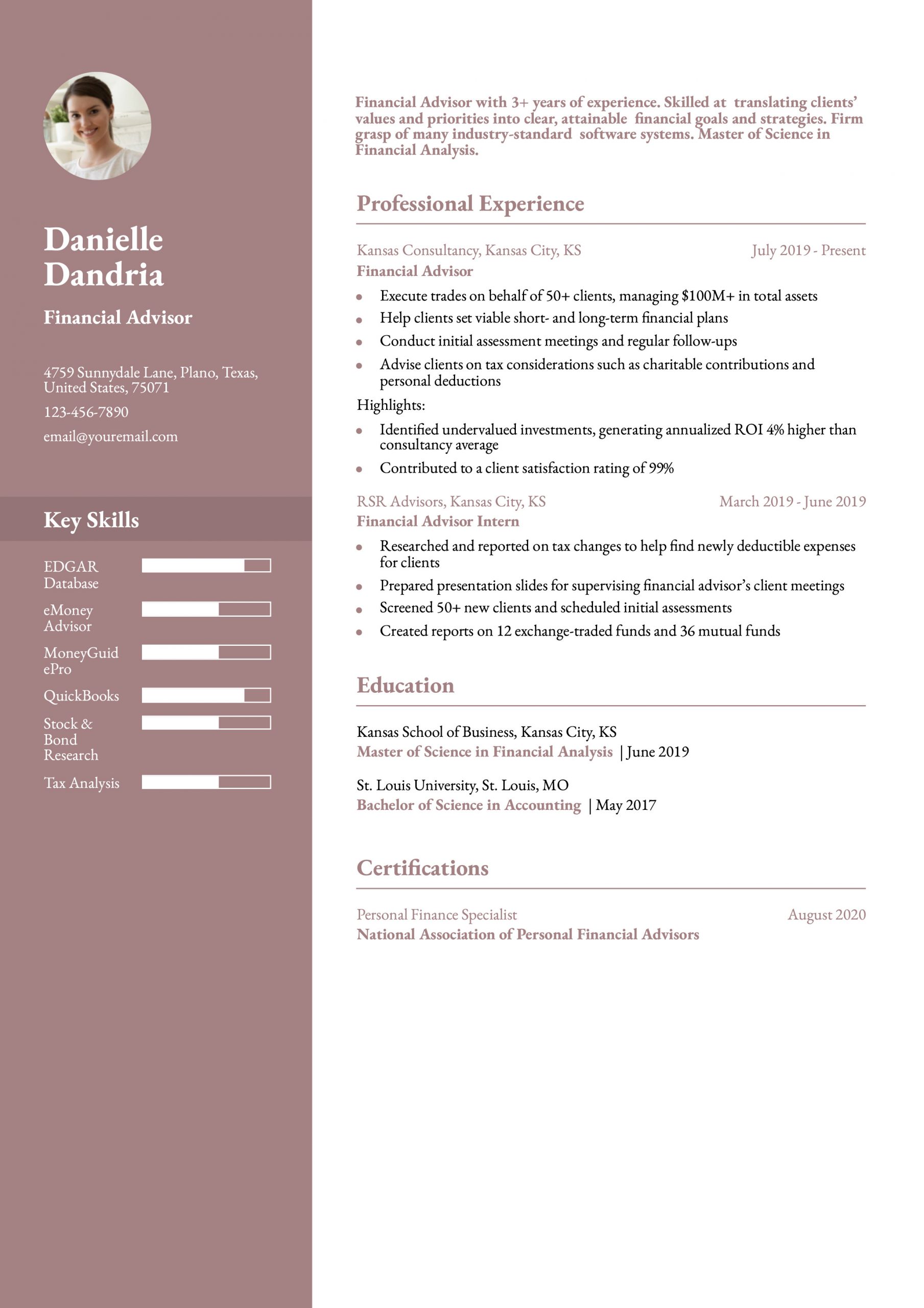 Personal Financial Advisor Resume Examples and Templates for 2024