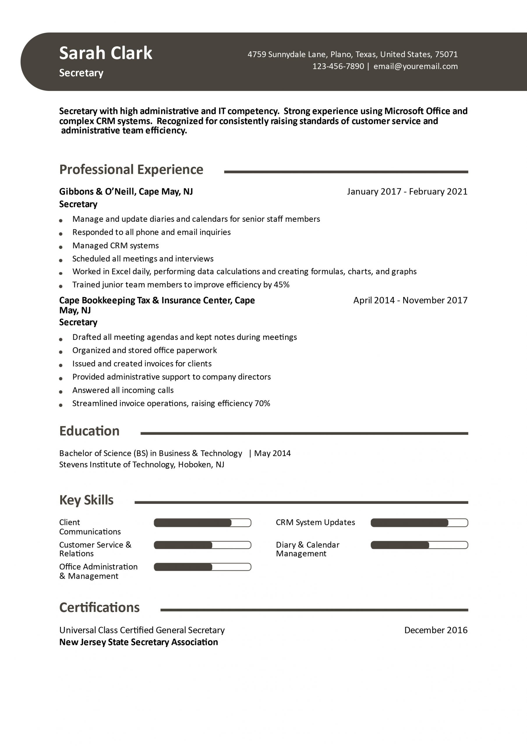 Secretary Resume Examples and Templates for 2024