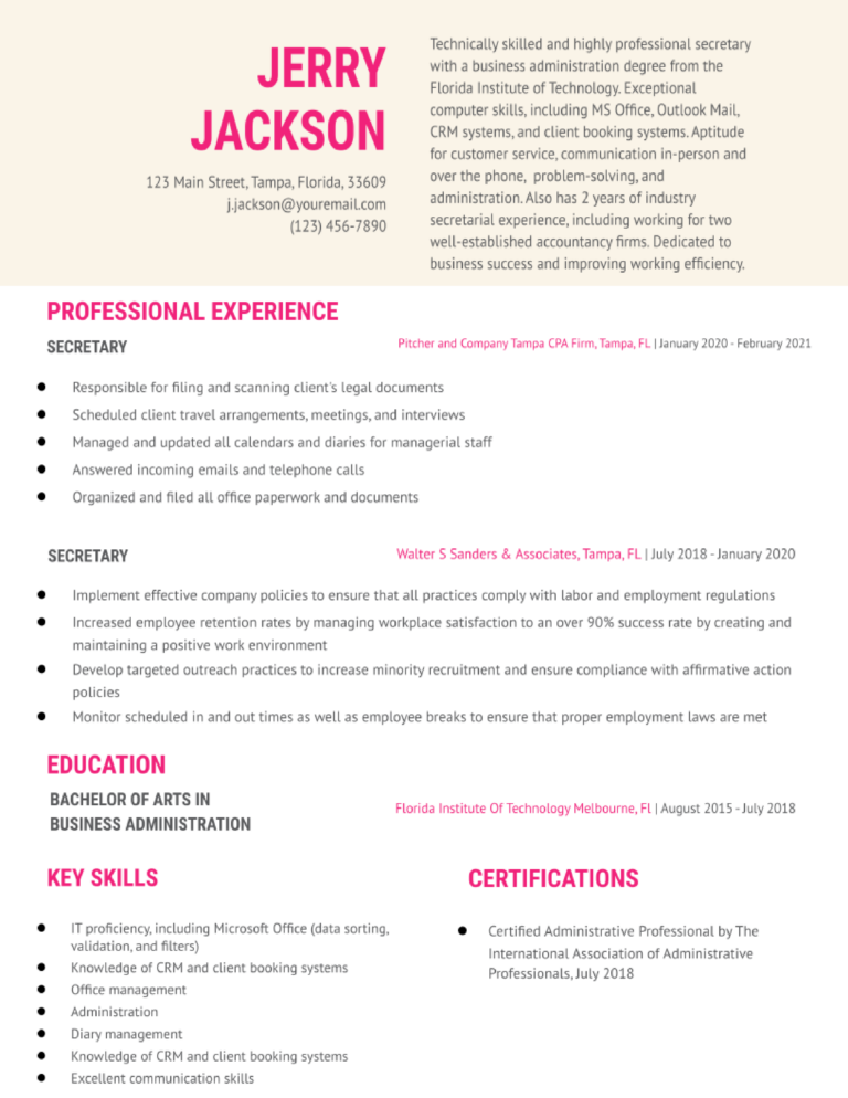 Secretary Resume Examples and Templates for 2024 - ResumeBuilder.com