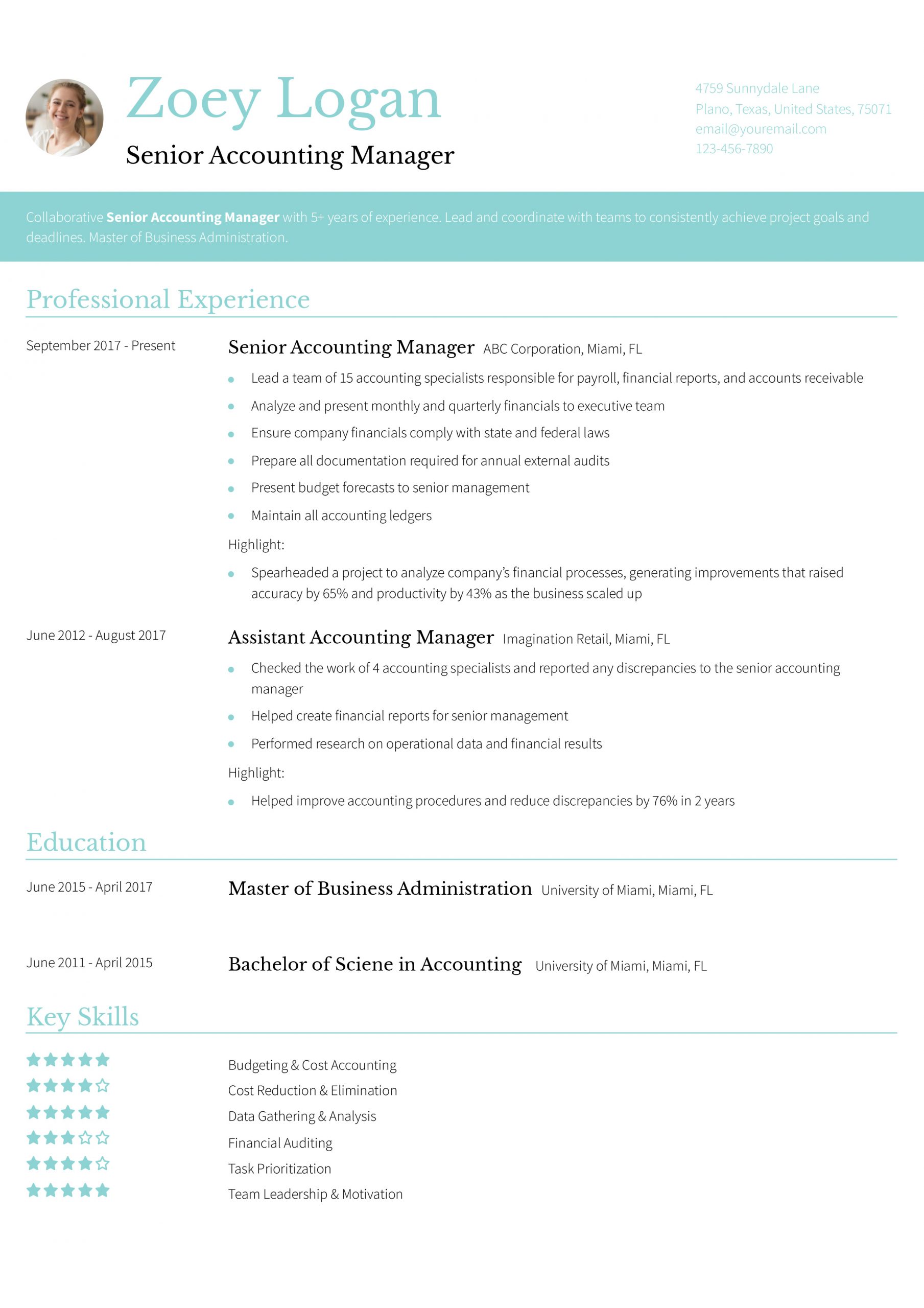 Senior Accounting Manager Resume Examples and Templates for 2024