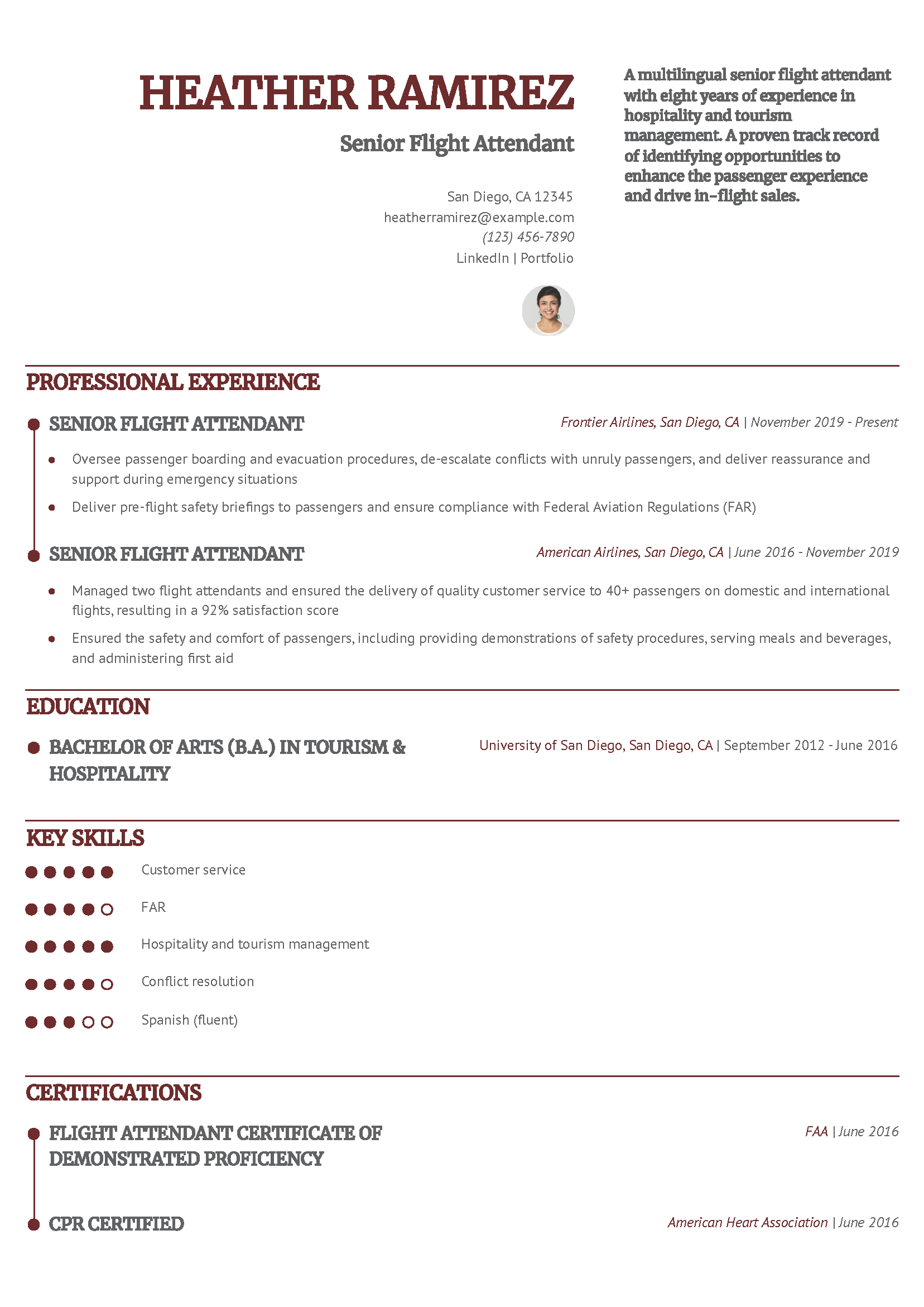 Senior Flight Attendant Resume Example