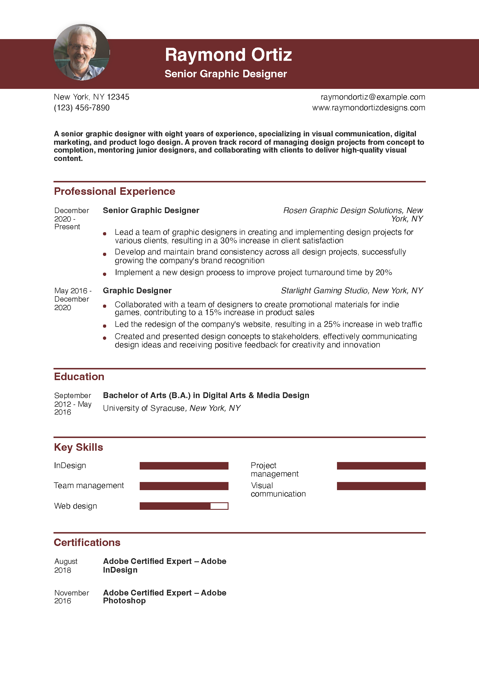 Senior Graphic Designer Resume Example