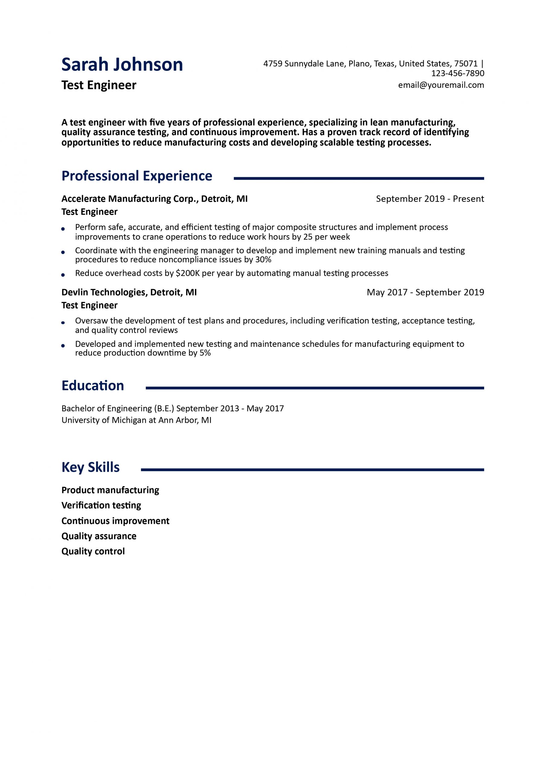 Test Engineer Resume Examples and Templates for 2024