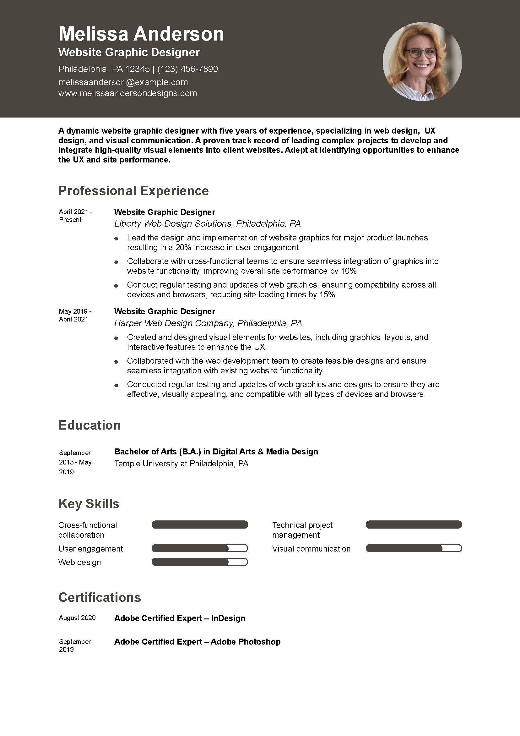 Website Graphic Designer Resume Example