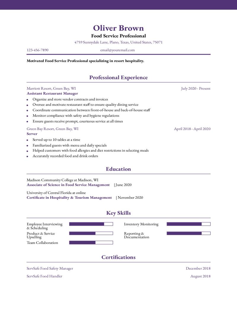 Food Service Resume Examples and Templates for 2024