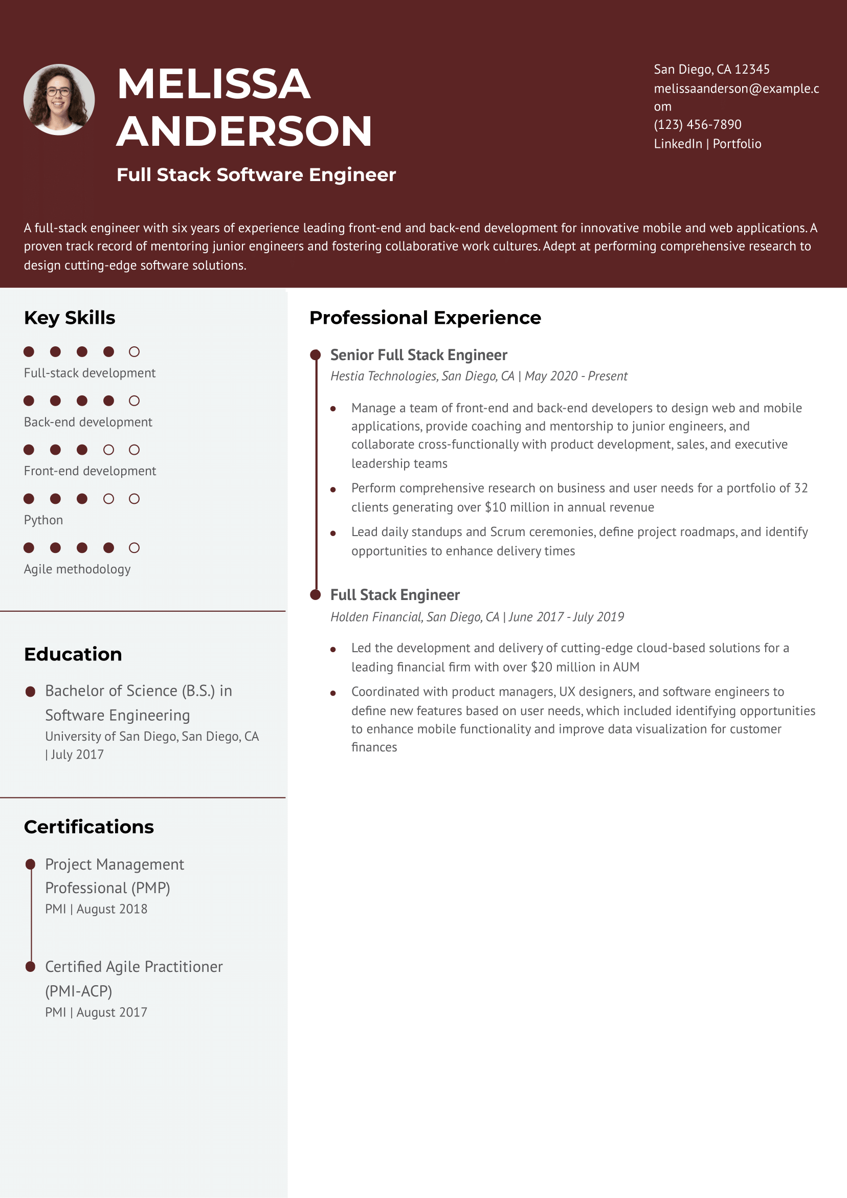 Full Stack Software Engineer Resume Example