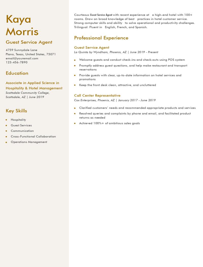 Hospitality Resume Examples and Templates for 2024