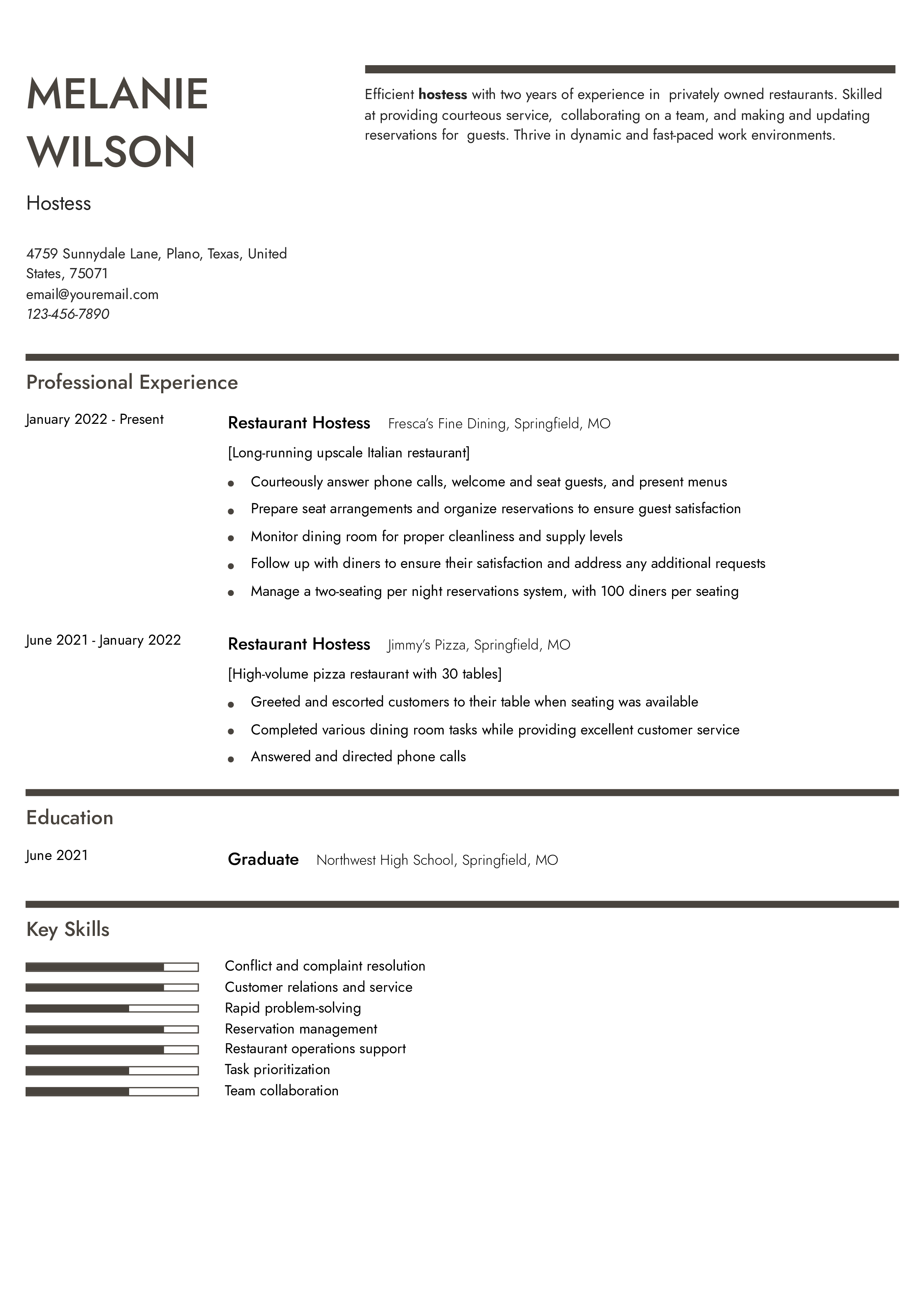 Host & Hostess Resume Examples and Templates for 2024