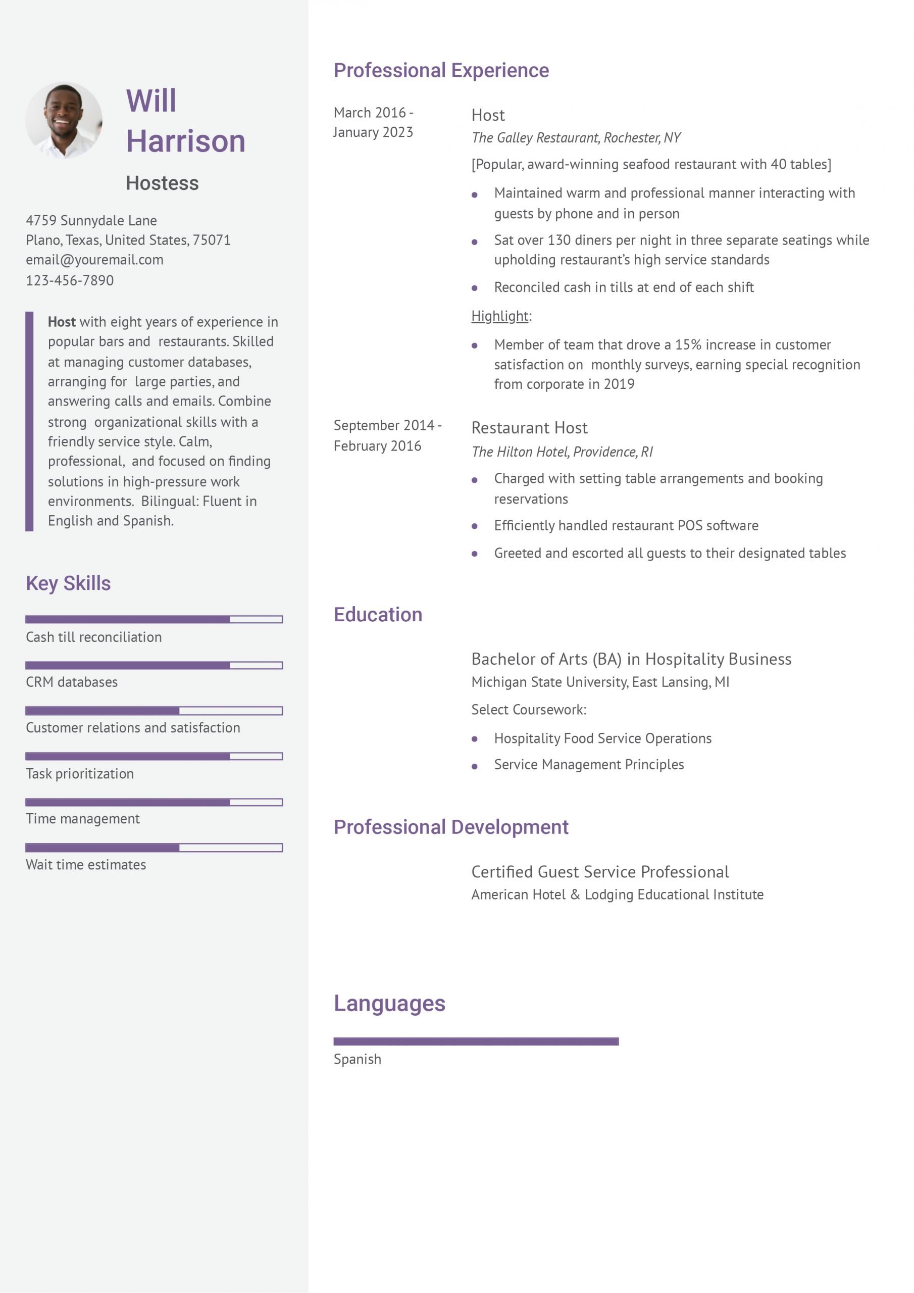Host & Hostess Resume Examples and Templates for 2024