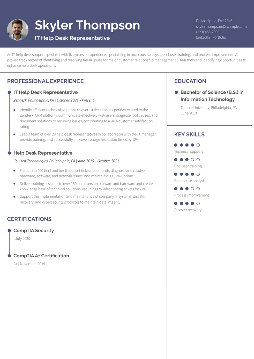 IT Help Desk Resume Example