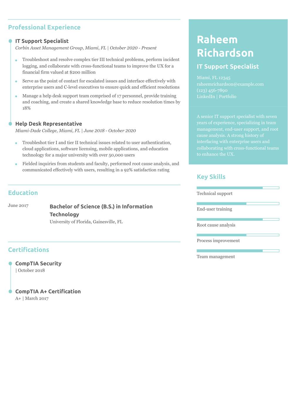 IT Support Resume Example