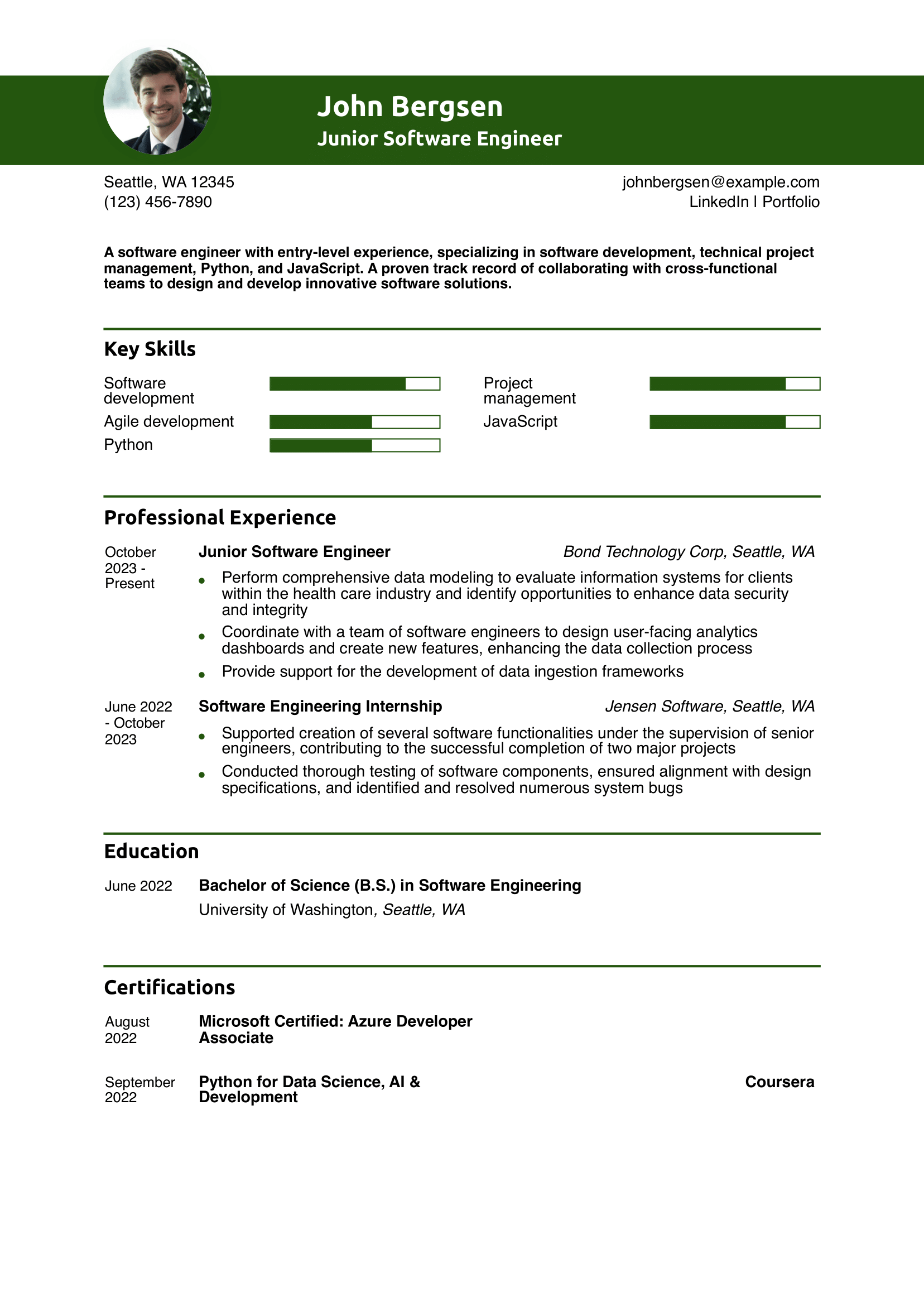 Junior Software Engineer Resume Example