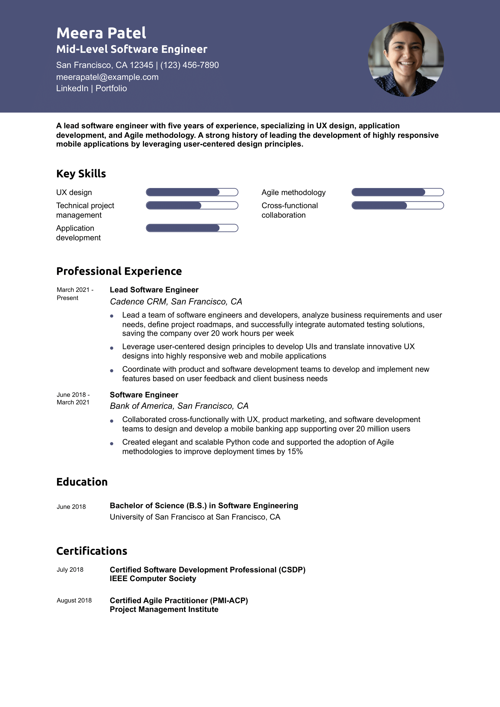 Mid-Level Software Engineer Resume Example