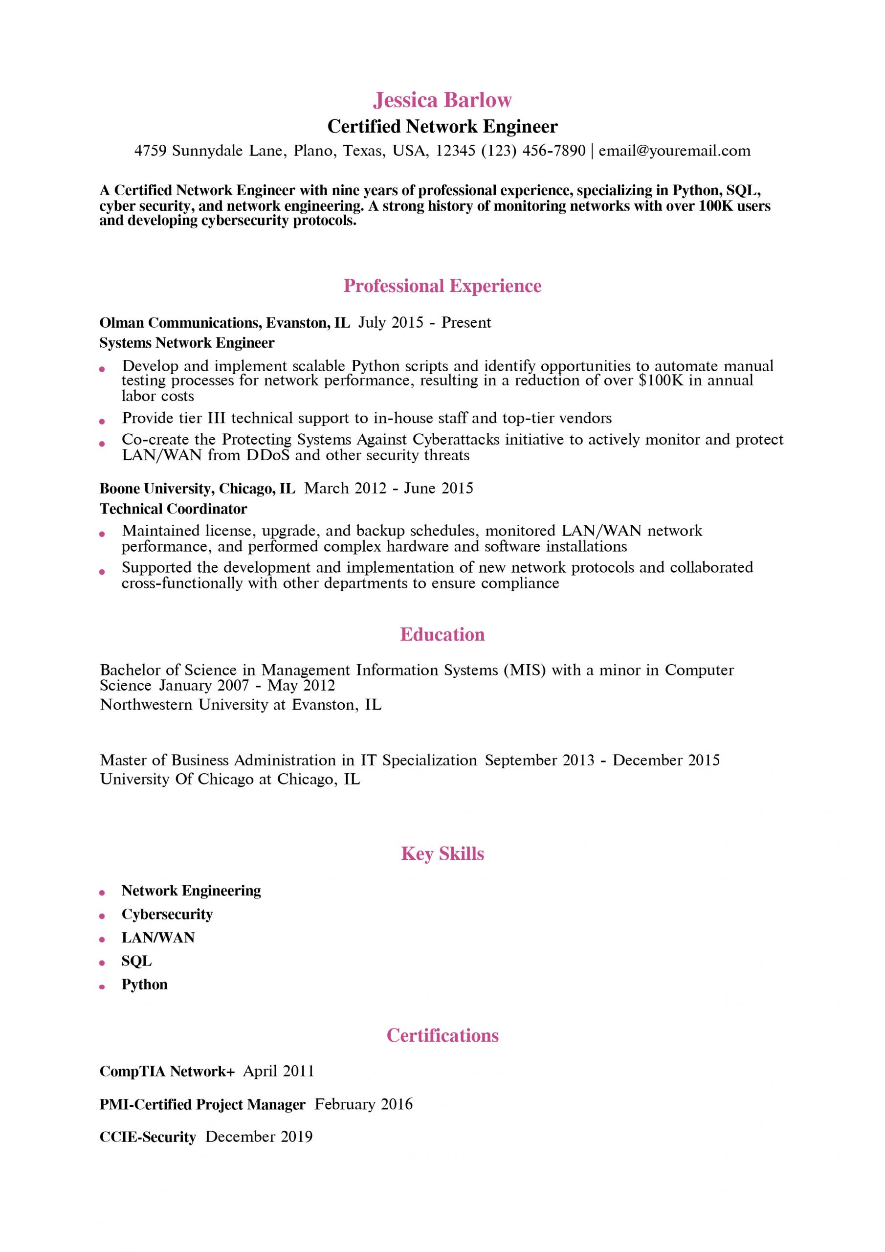 Network Engineer Resume Examples and Templates for 2024